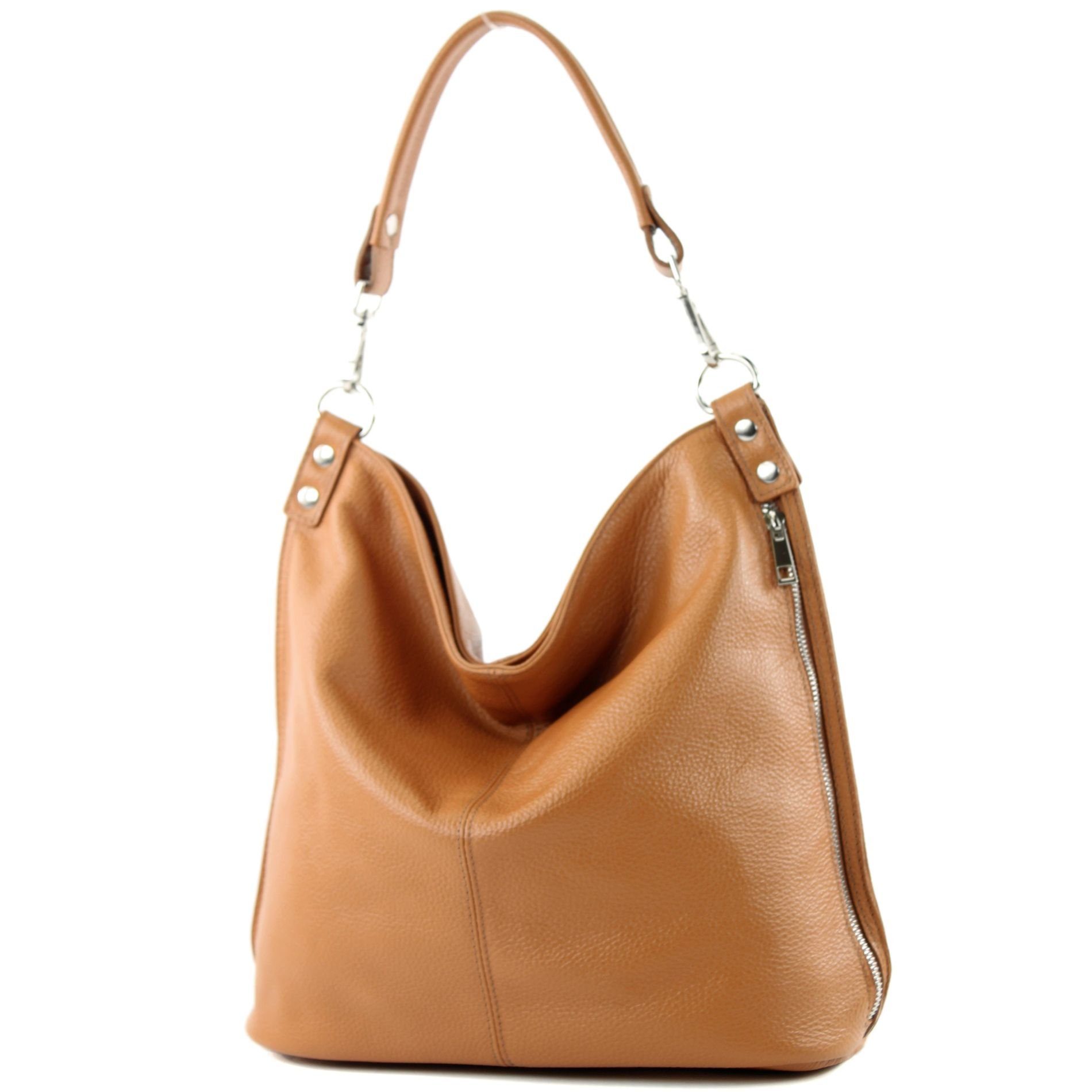 Schultertasche in T177, Italy modamoda Camel de Handmade Echtleder