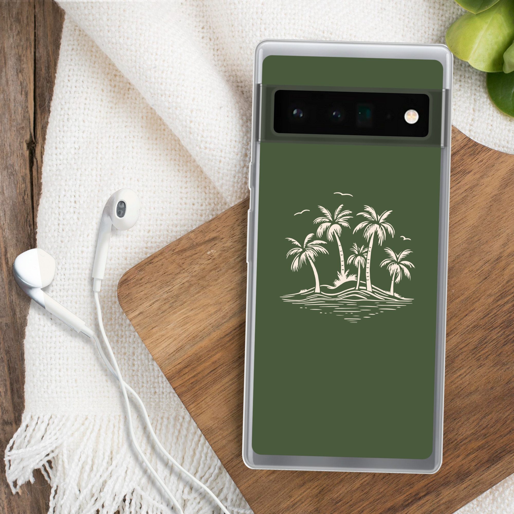 MuchoWow Handyhülle für Google Pixel 6 Pro Palmen - Strand - Grün - Beige - Tropisch, Handy Case, Silikon, Bumper Case Dünn
