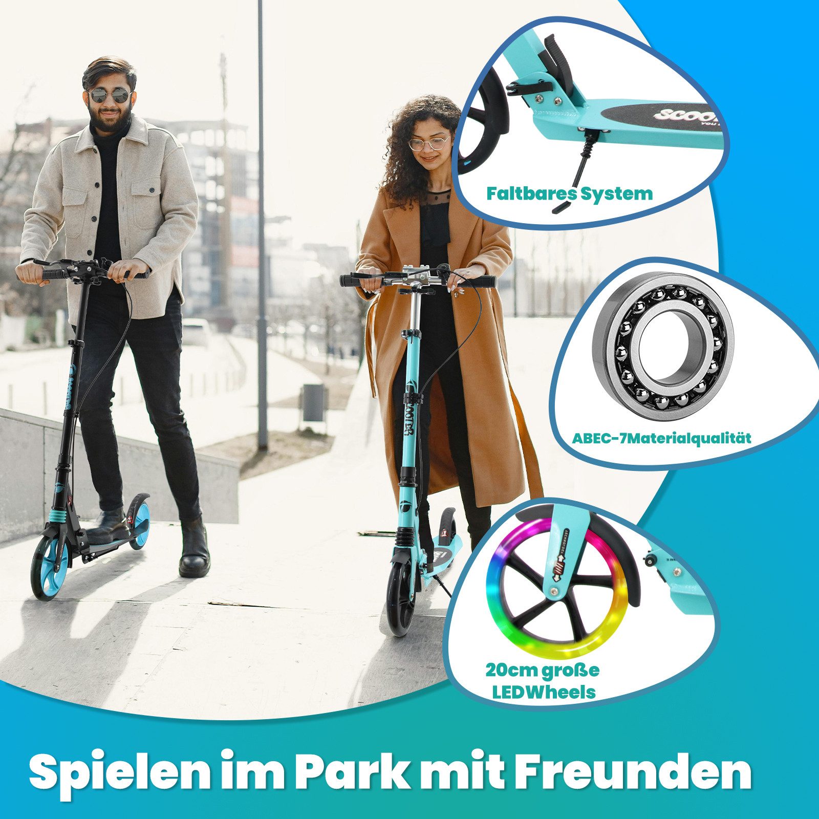 YEE RUN Cityroller für Kinder, Jugendliche und Erwachsene, höhenverstellbar und faltbar. – Bild 4 von 5