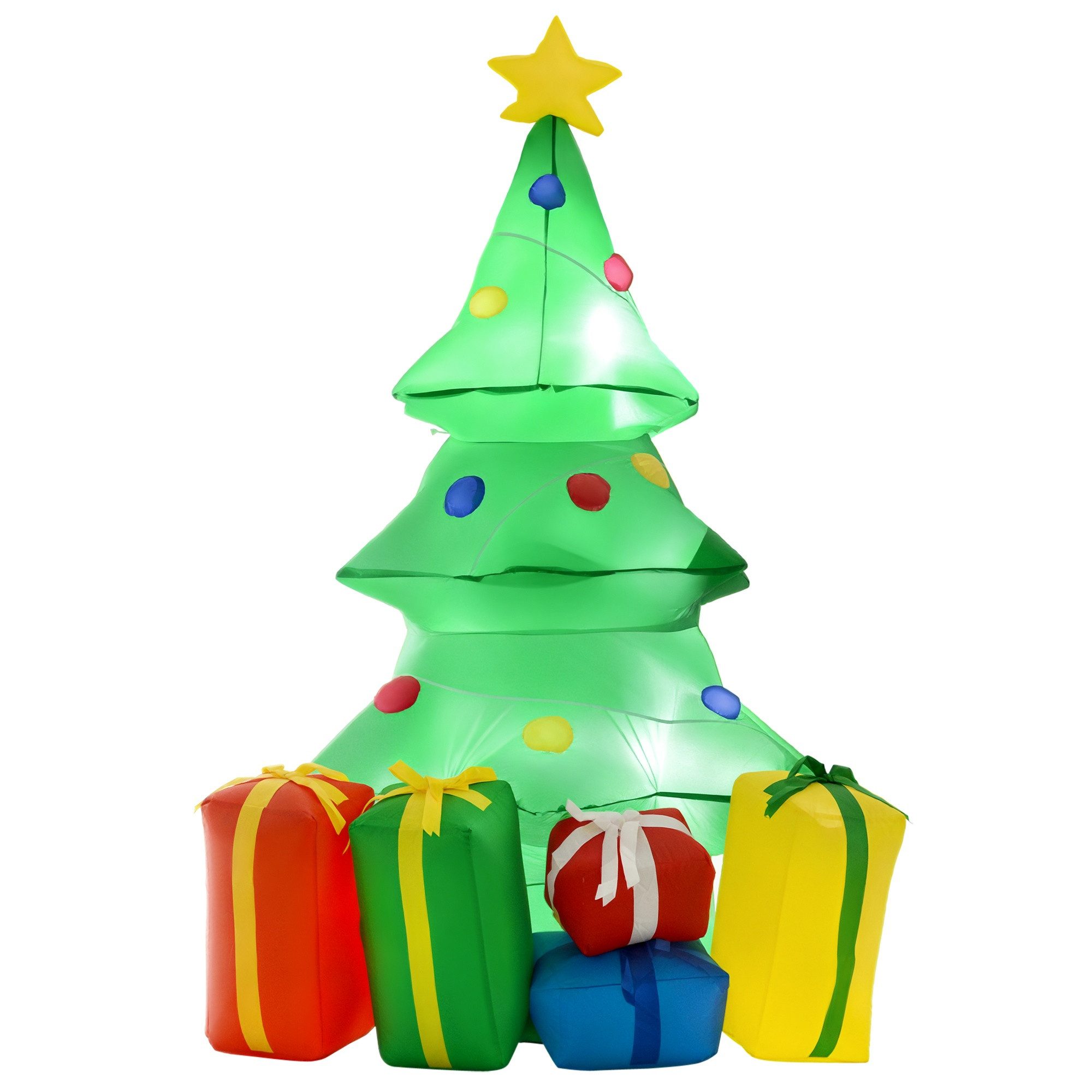 HOMCOM Weihnachtsfigur Geschenken, Selbstaufblasender Weihnachtsbaum Wasserdicht, Indoor (Weihnachtsdeko, 1 St., 1,5 m), LED-Licht