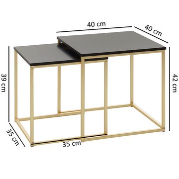Wohnling Satztisch WL5.787 (Schwarz / Gold, Beistelltisch MDF / Metall), Couchtisch Set aus zwei Tischen, Wohnzimmertisch