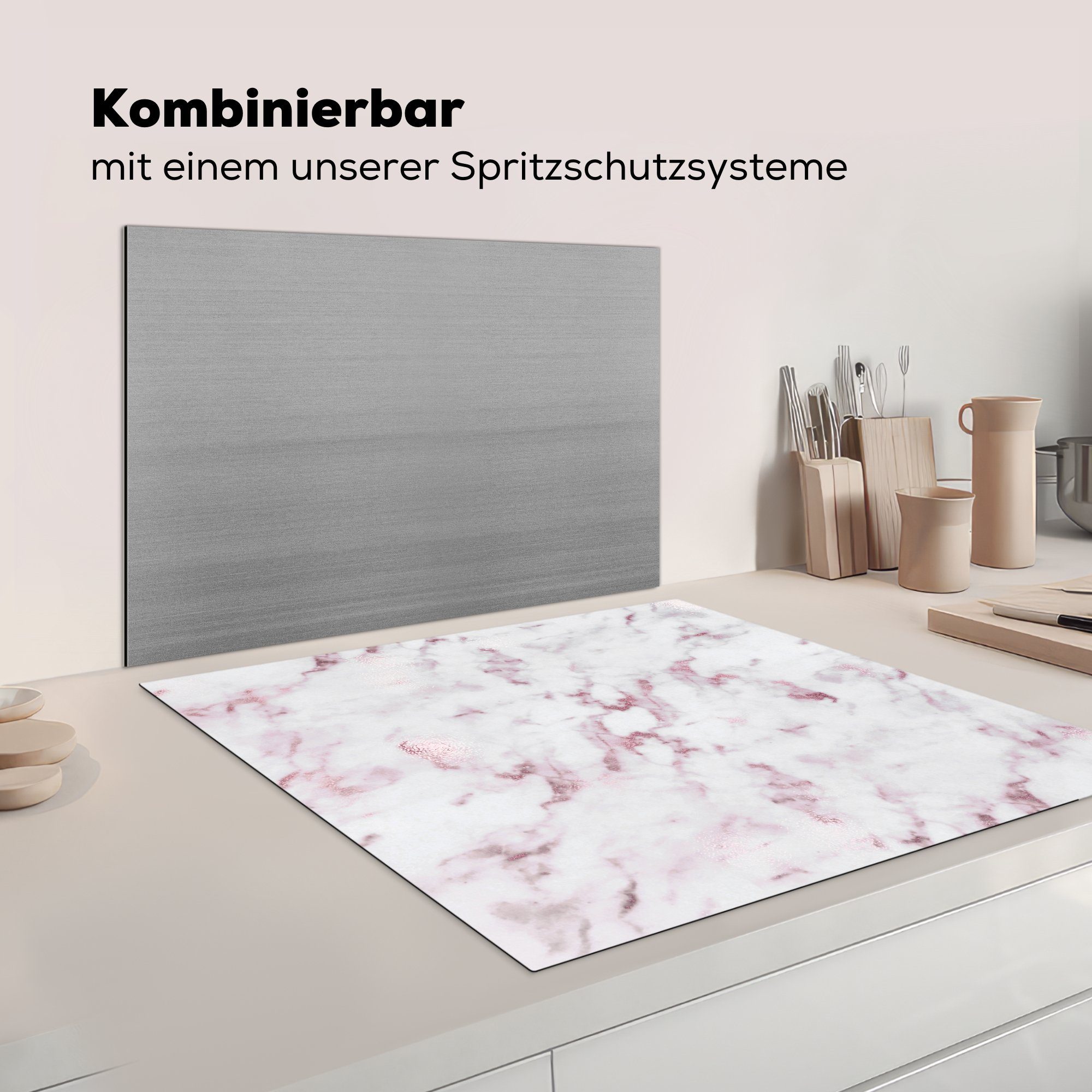 - Weiß, Arbeitsplatte Ceranfeldabdeckung, küche tlg), Herdblende-/Abdeckplatte MuchoWow cm, Vinyl, Marmor (1 - für 78x78 Rosa