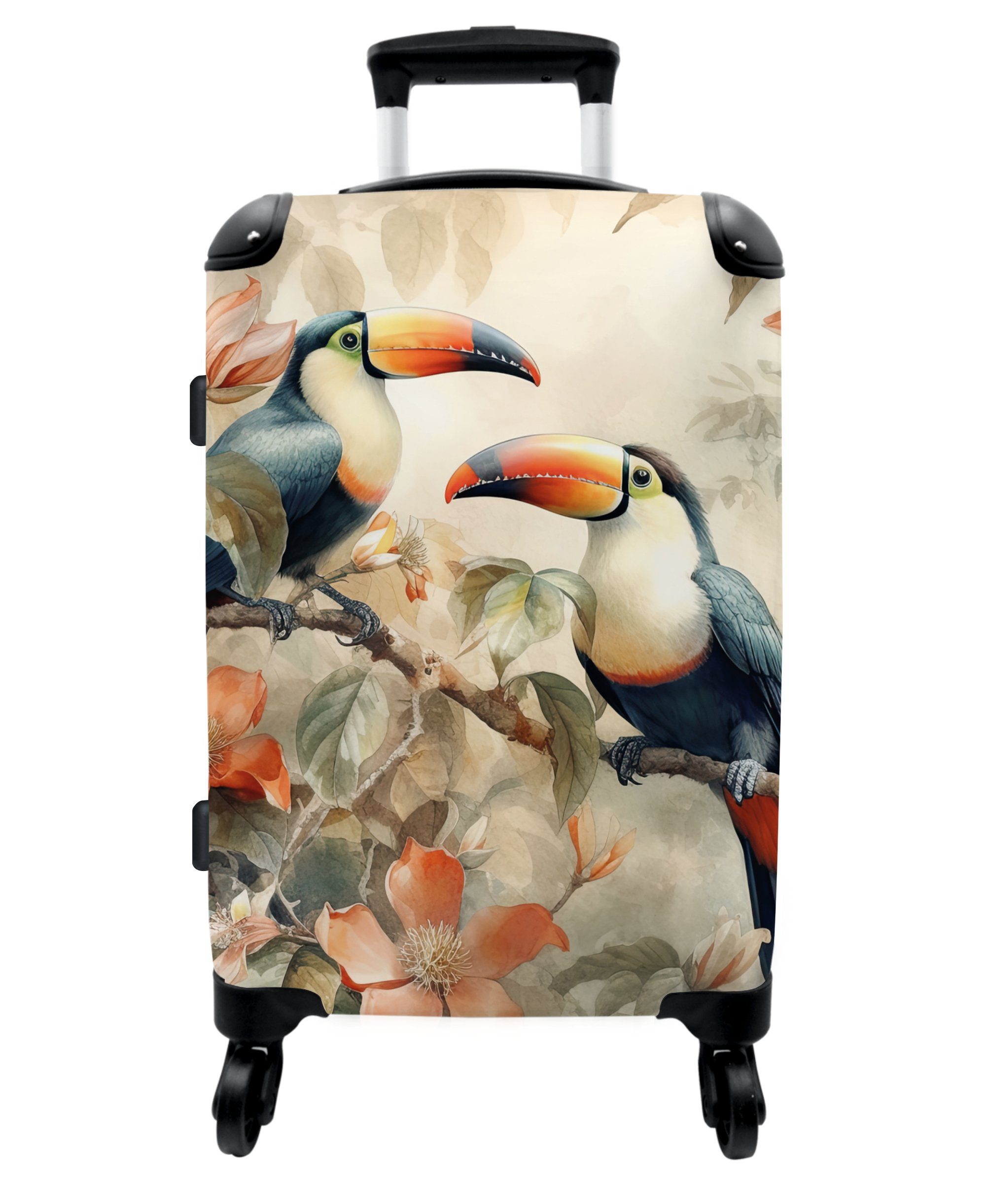 Trolley Zweig, Blumen Rollen, Reisekoffer - Große - 4 mit Rollkoffer - Vögel NoBoringSuitcases.com© Koffer 4 67x43x25cm - Aufgabegepäck Tukan Rollen