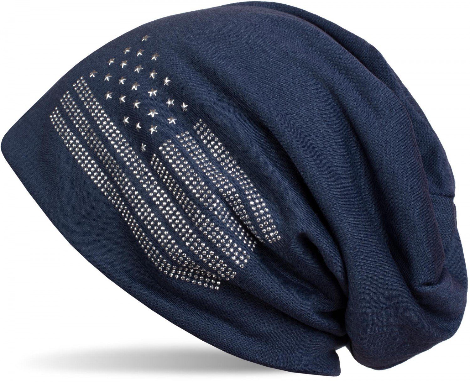 styleBREAKER Beanie (1-St) Beanie mit USA Flagge aus Strass Midnight-Blue / Dunkelblau | Beanies