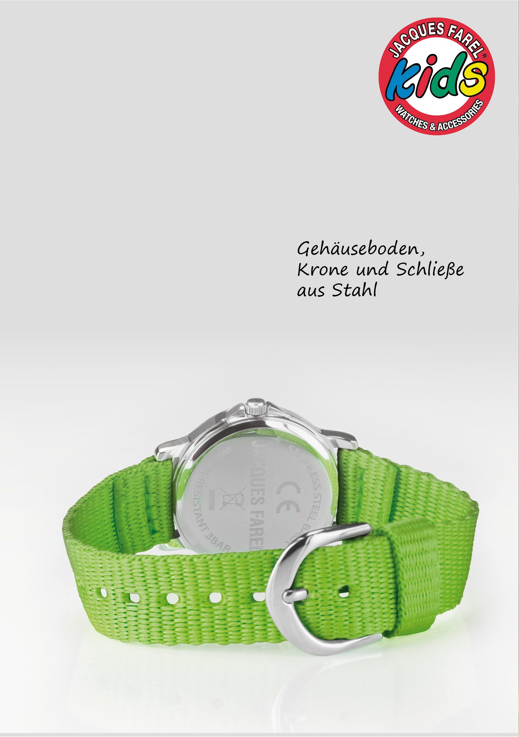 Jacques Farel Quarzuhr KCF Kinder Armbanduhr Textilband, analog Kinderuhr Lernuhr deutlich Schulanfang Geschenkidee Ø 28 mm – Bild 5 von 5
