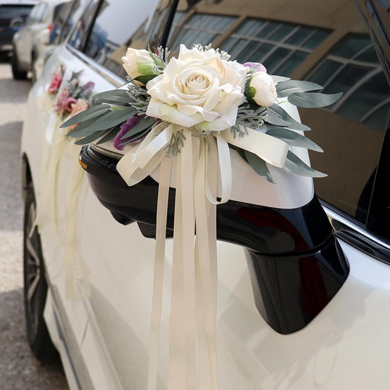 FELIXLEO Dekohänger 2St Hochzeit Autoschmuck Schleifen Künstliche Blumen Rückspiegel Weiß. (1 St)