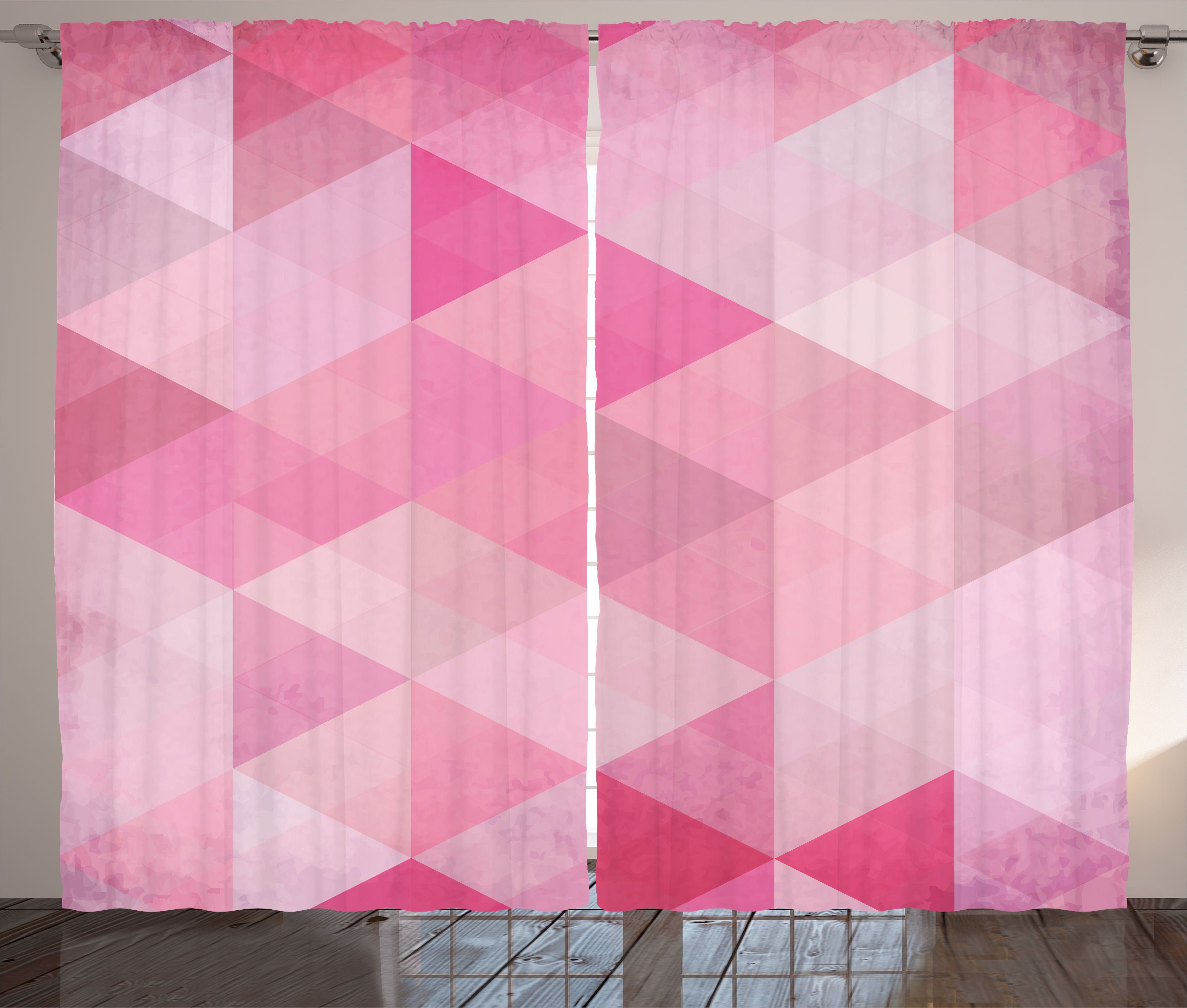 Gardine Schlafzimmer Kräuselband Vorhang mit Schlaufen und Haken, Abakuhaus, Rosa Abstrakte Weinlese-Triangles