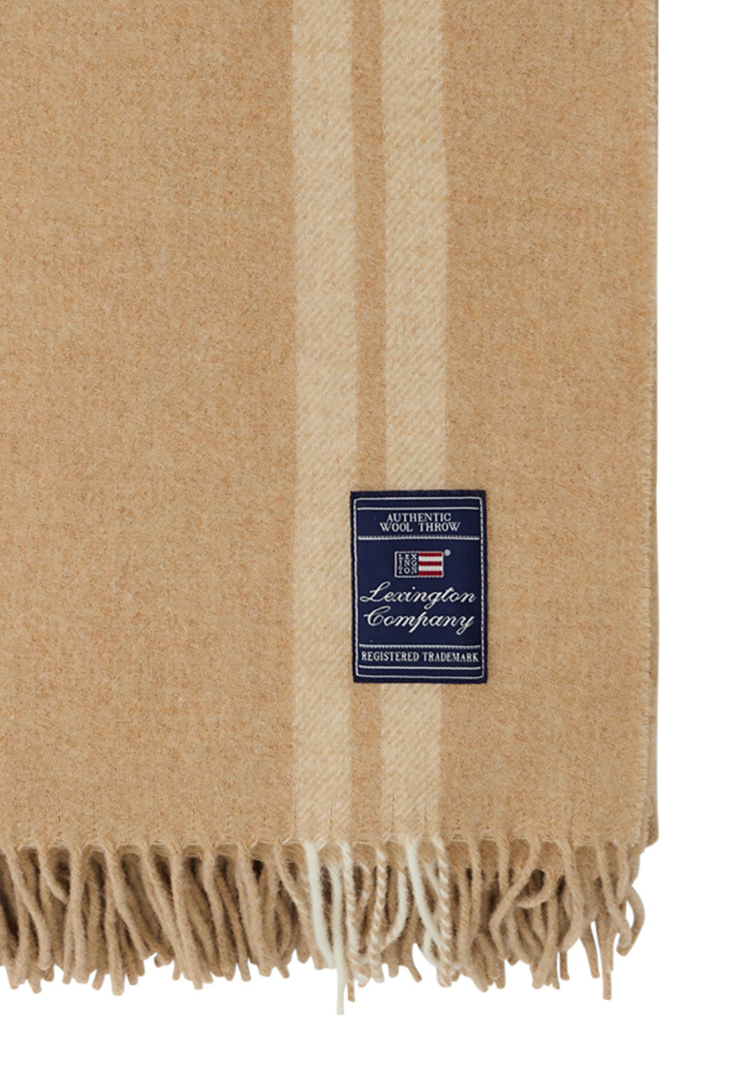 Plaid Wool Side Striped Throw, beige/white Recycled Lexington