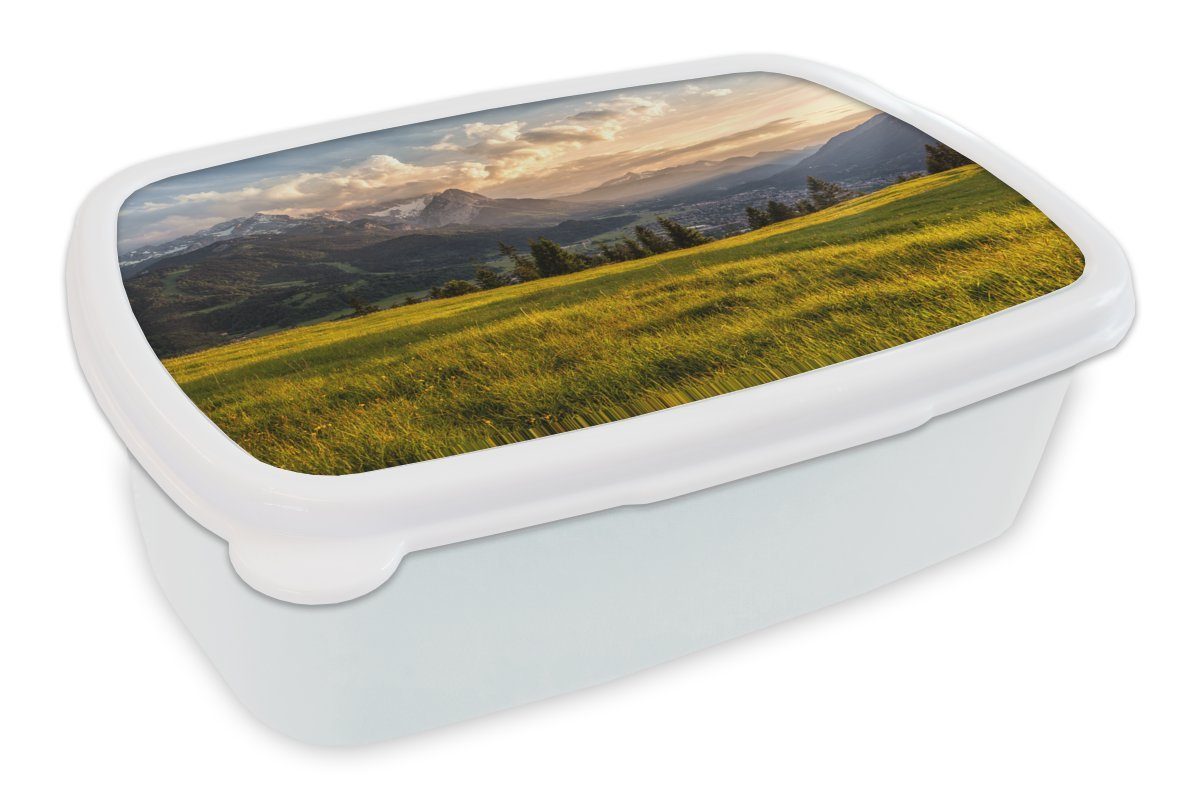MuchoWow Lunchbox Wiese in Deutschland, Kunststoff, (2-tlg), Brotbox für Kinder und Erwachsene, Brotdose, für Jungs und Mädchen weiß | Lunchboxen