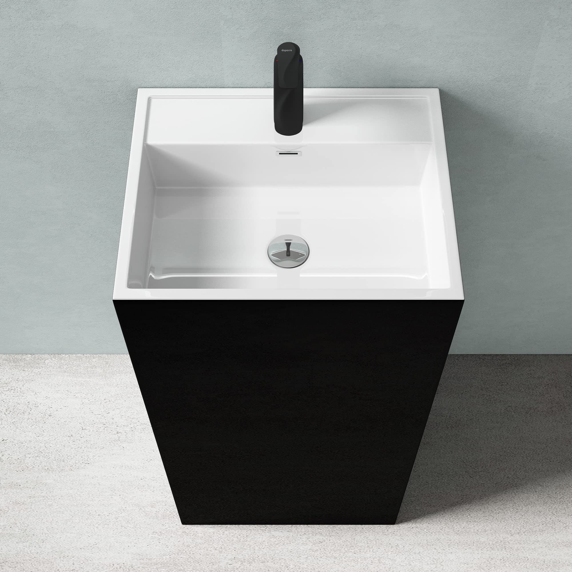doporro Waschbecken Standwaschbecken aus Mineral freistehend rund/oval schwarz und weiß