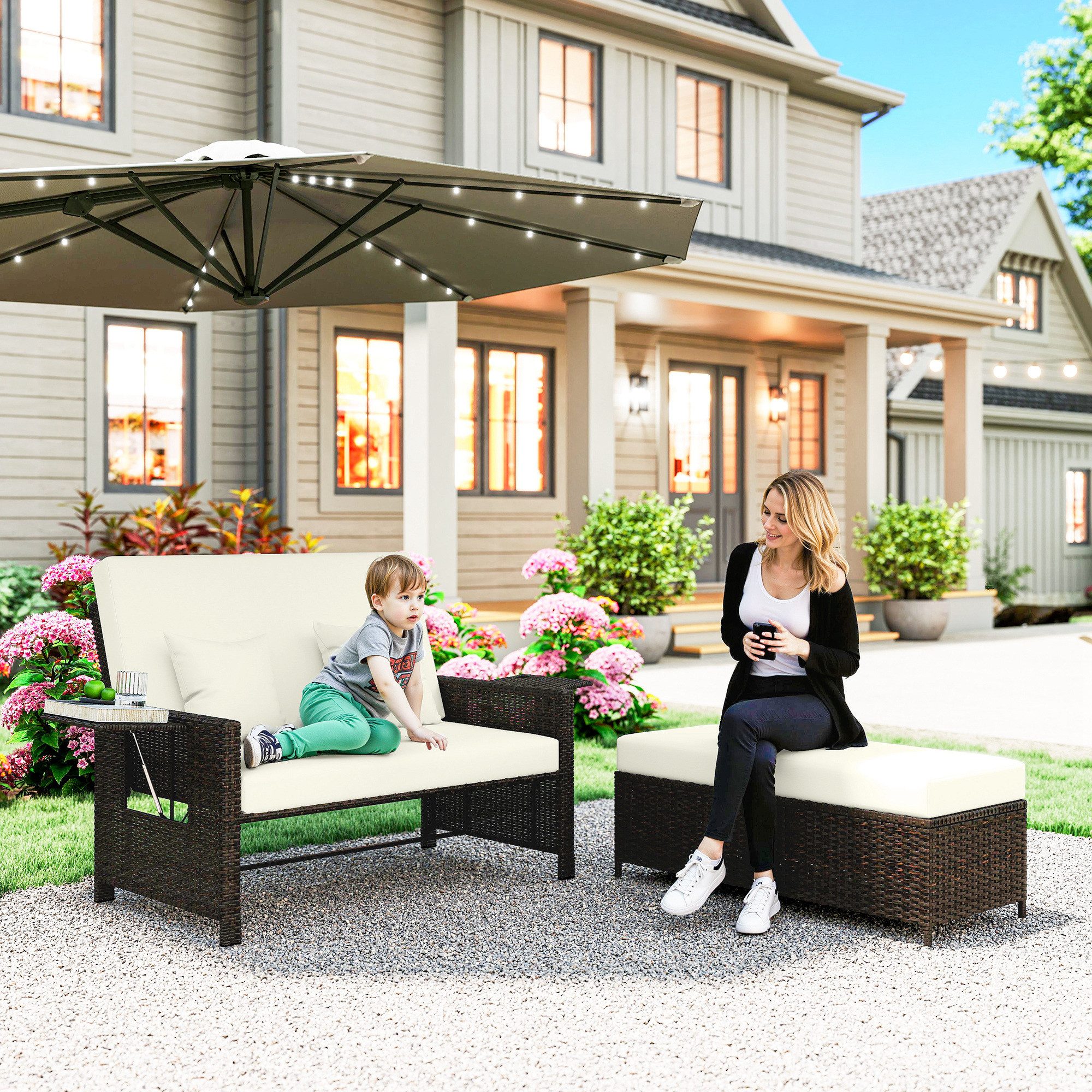 Outsunny Gartensofa Zweisitzer-Gartensofa mit Liegefunktion, Polyrattan Lou günstig online kaufen