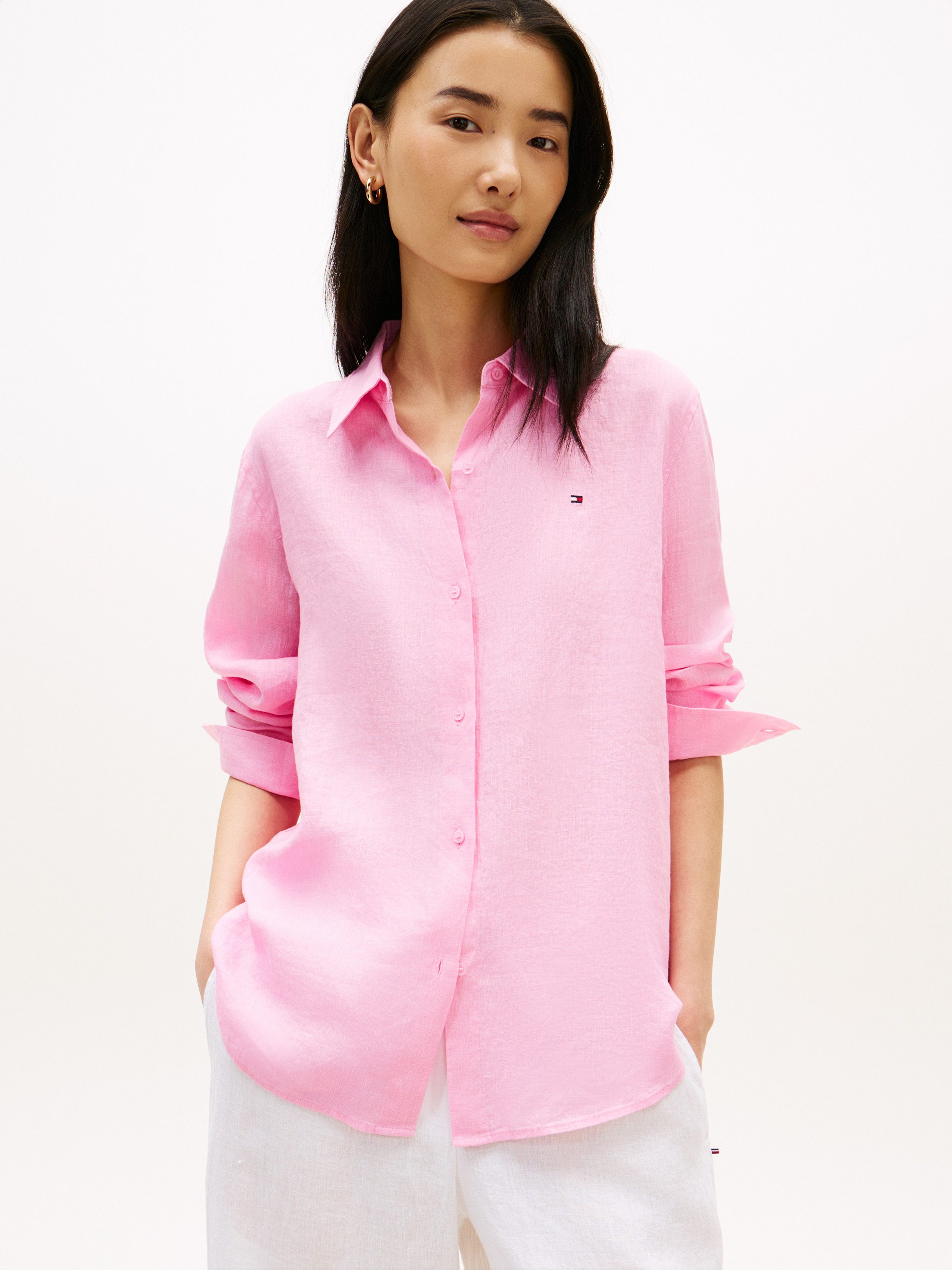 Tommy Hilfiger Hemdbluse ESS LINEN RELAXED SHIRT mit Logostickerei,kühlende günstig online kaufen