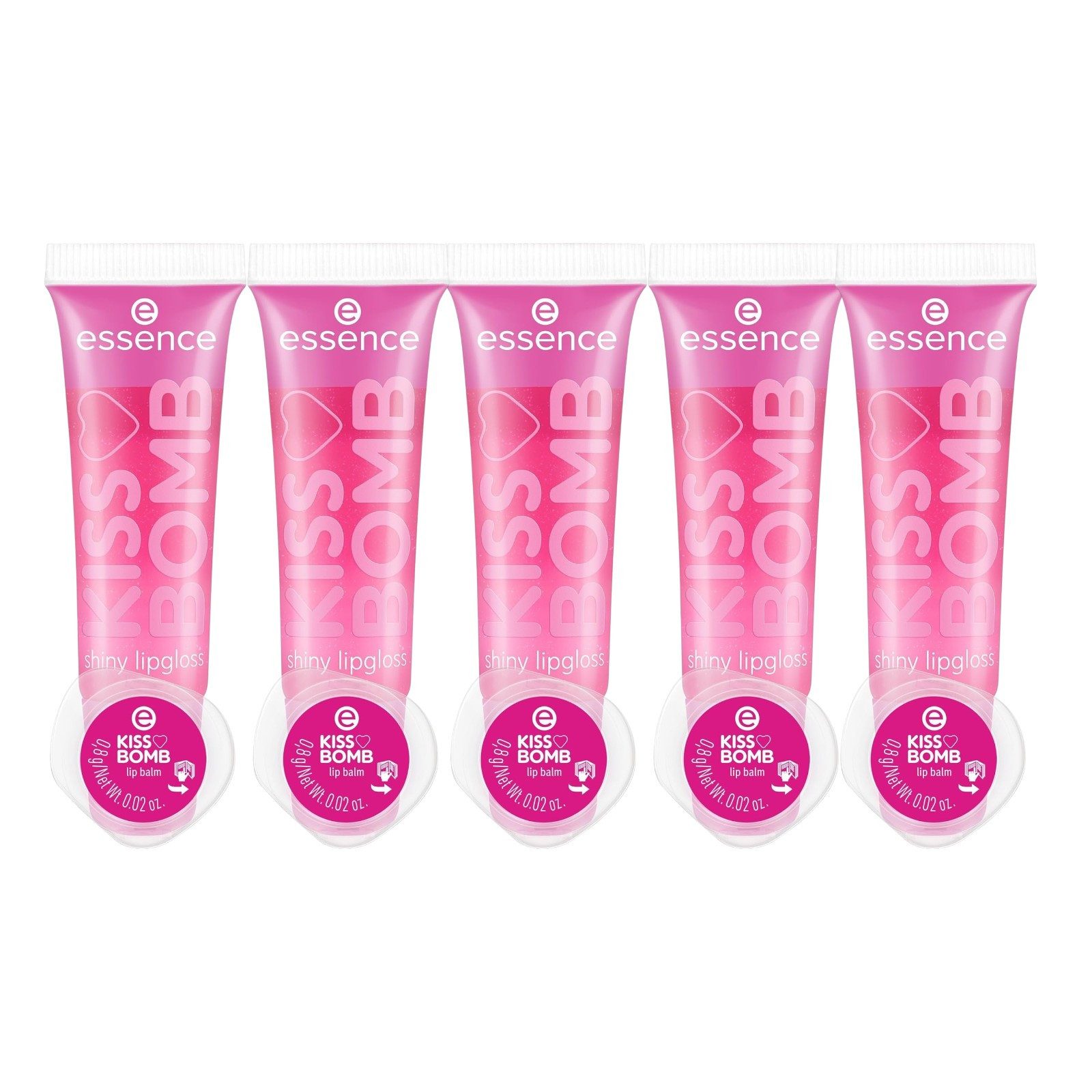 Essence Lipgloss-Set KISS BOMB shiny lipgloss und lip balm, Nr. 01, Pink, 5-tlg., 2-in-1