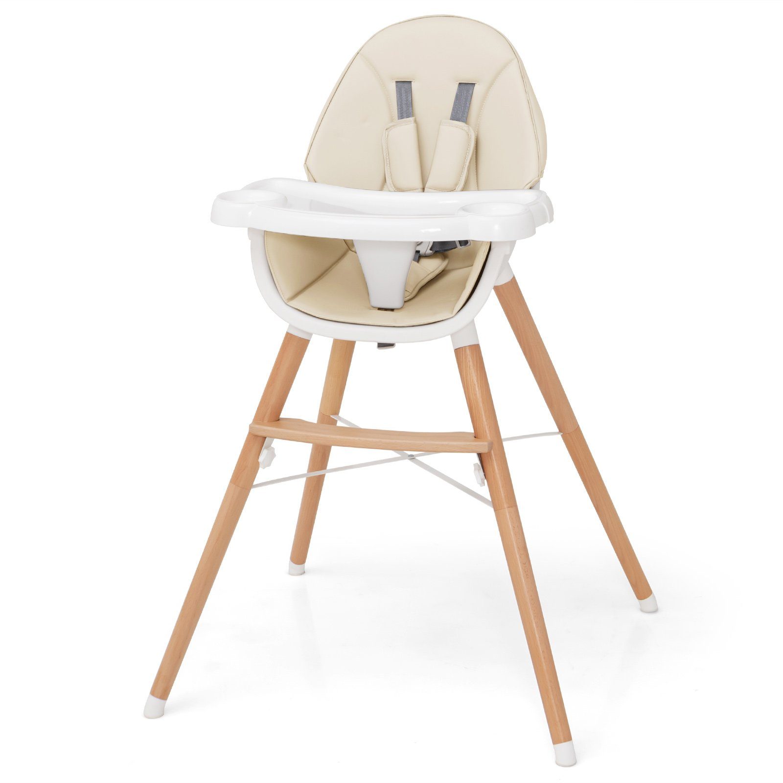 COSTWAY Hochstuhl Babyhochstuhl, 2in1 mit abnehmbarem Doppeltablett, bis 15kg Beige