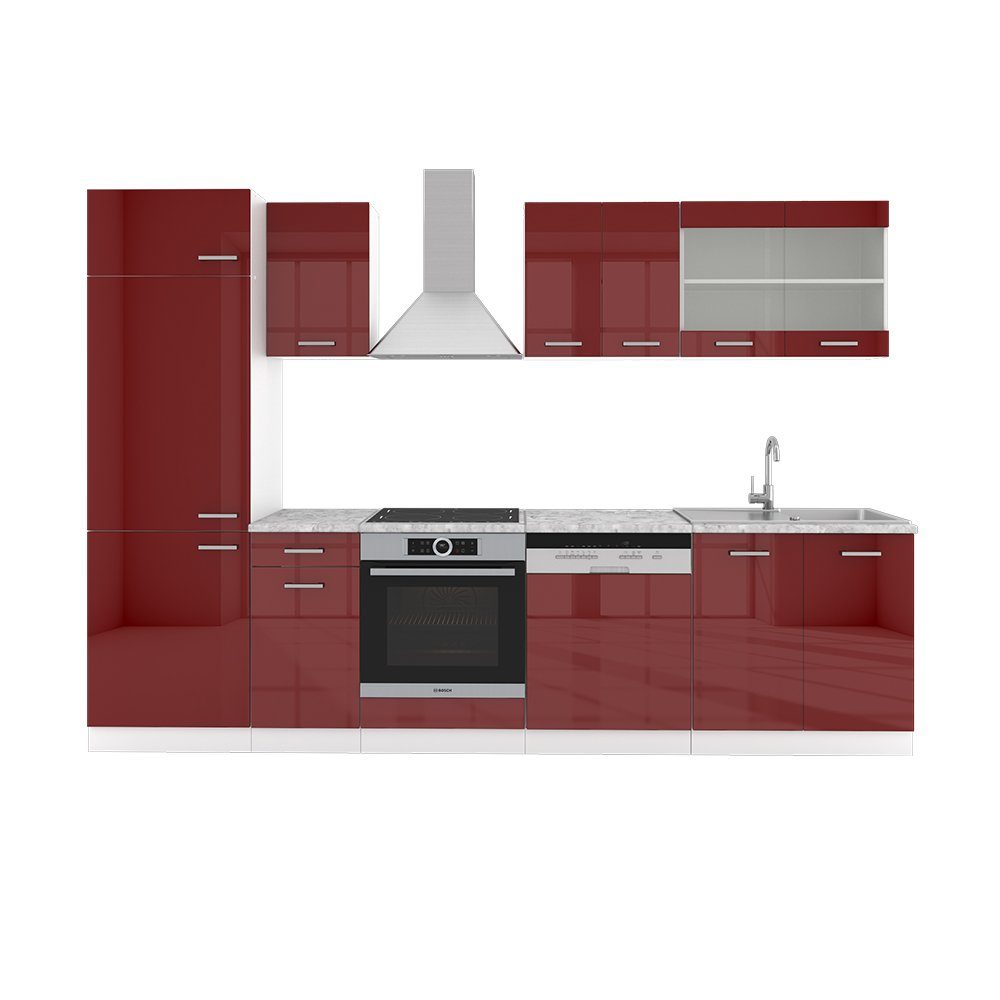 Vicco Küchenzeile R-Line, Bordeaux Hochglanz/Weiß, 300 günstig online kaufen