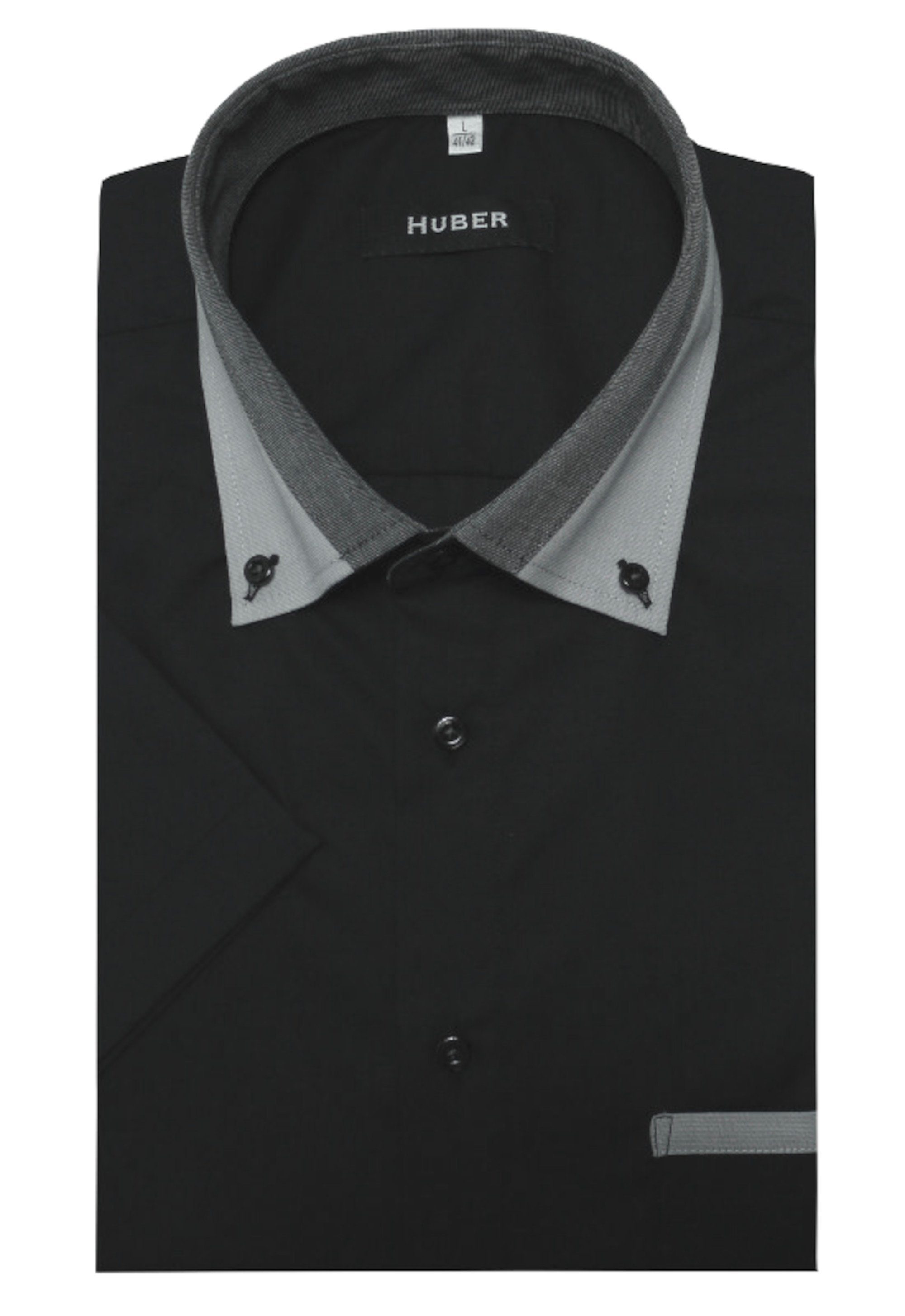 Huber Hemden Kurzarmhemd HU-0151 Button-down, Kontrast, Kurzarm, Regular-gerader Schnitt, Made in EU