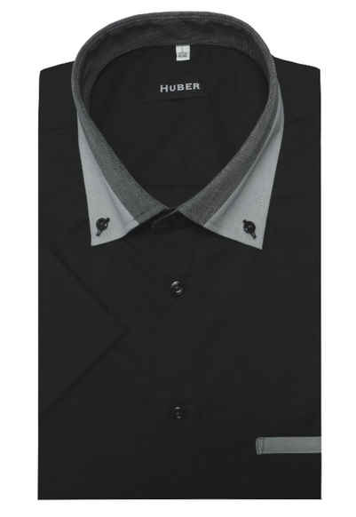 Huber Hemden Kurzarmhemd HU-0151 Button-down, Kontrast, Kurzarm, Regular-gerader Schnitt, Made in EU