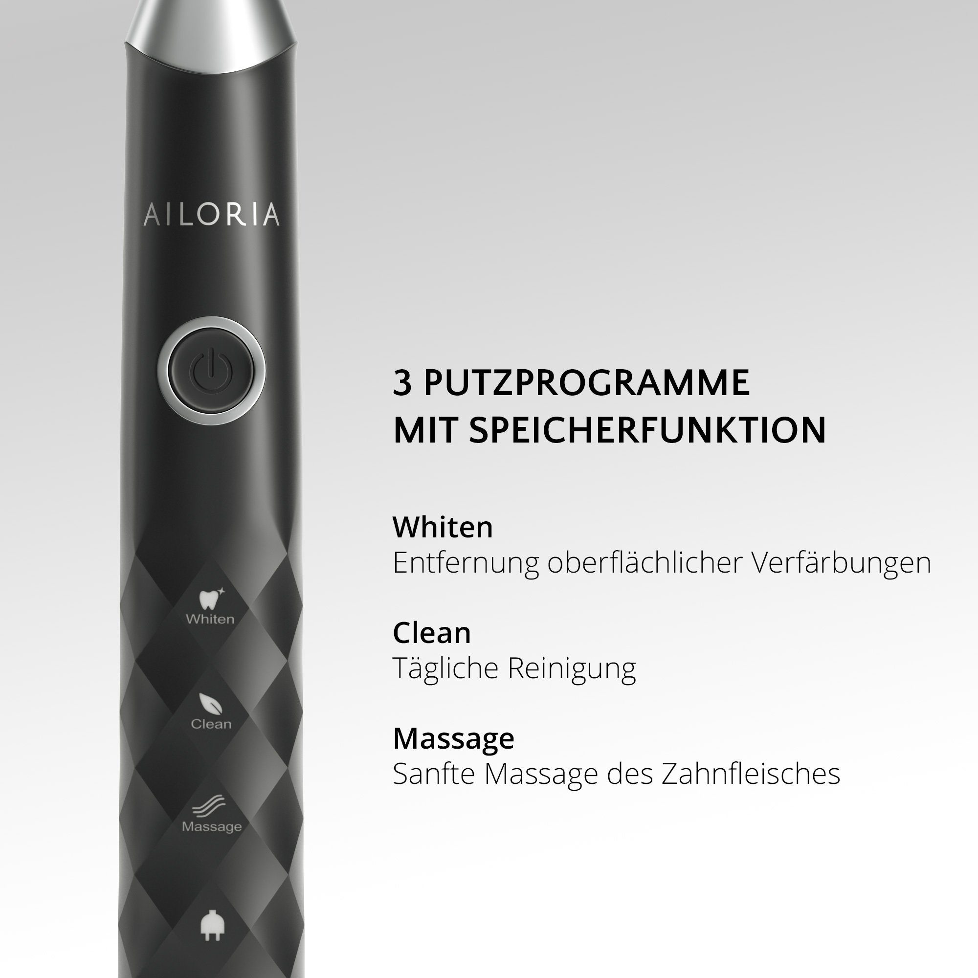 AILORIA Schallzahnbürste SHINE BRIGHT USB-Schallzahnbürste, Aufsteckbürsten: 2 St., Dynamische Reinigungswirkung