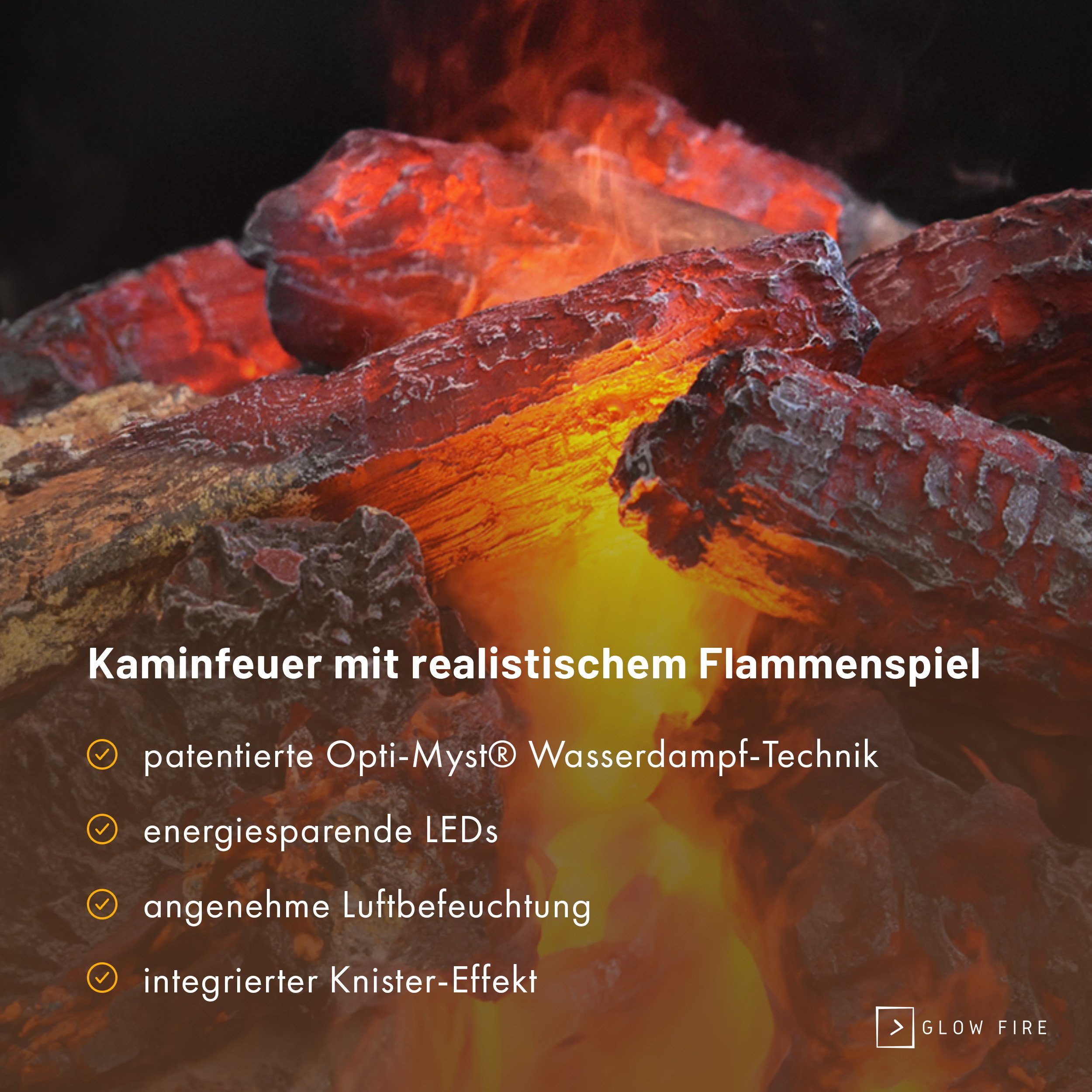 GLOW FIRE Elektrokamin Tucholsky left corner Wasserdampf Kamin, Elektrischer Kamin, Wasserdampfkamin mit 3D Feuer und Knisterfunktion