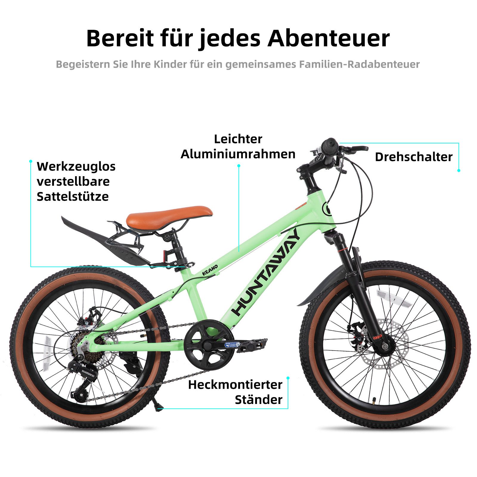 HILAND Kinderfahrrad 20"/24" Alu-Mountainbike Shimano 7-Gang, Federgabel & Scheibenbremsen