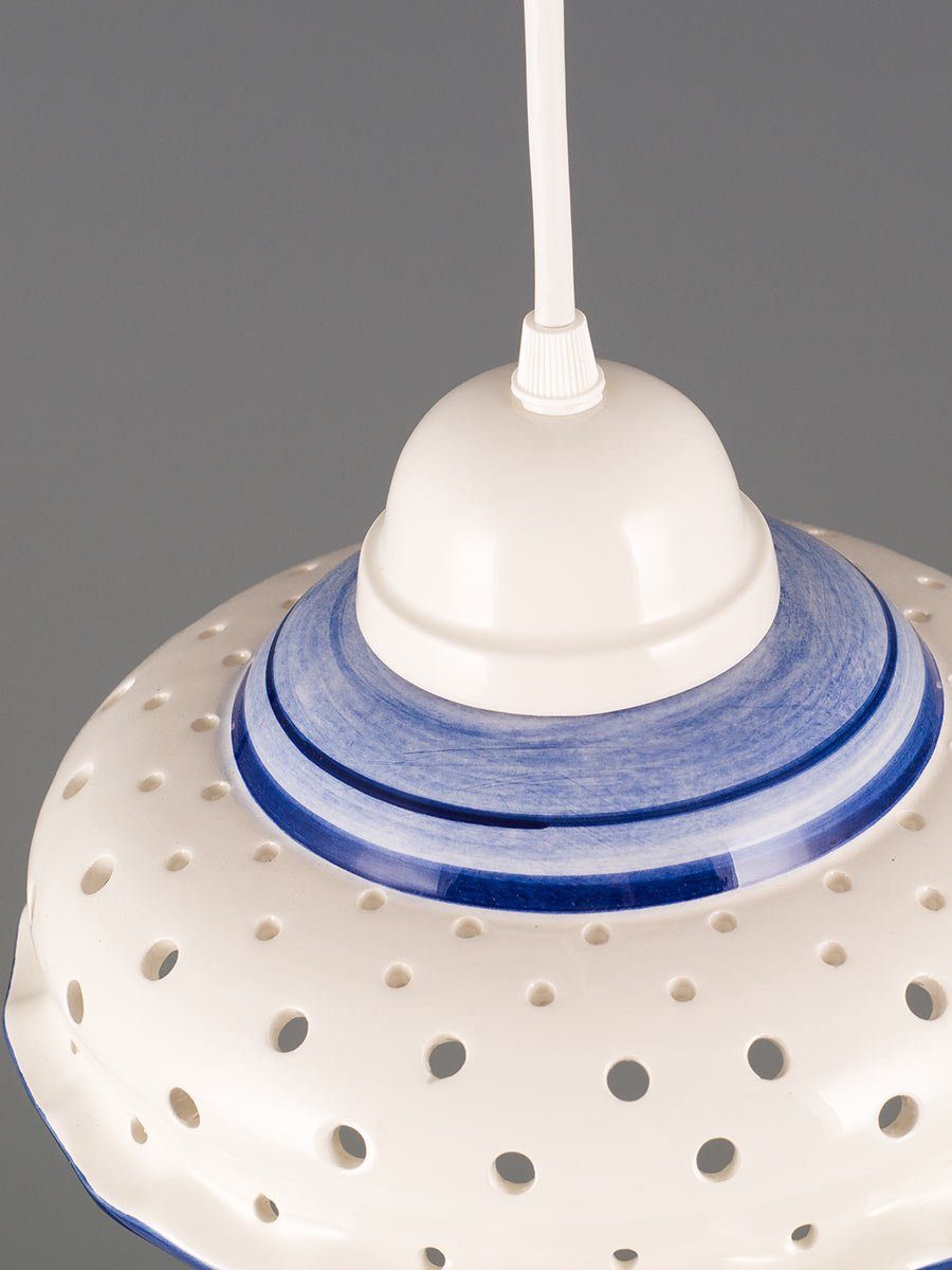 Helios Leuchten Pendelleuchte Küchenlampe Küche weiß-blau Deckenlampe, Hängelampe, Keramiklampe, handbemalt handgefertigt Esstisch, für Keramik
