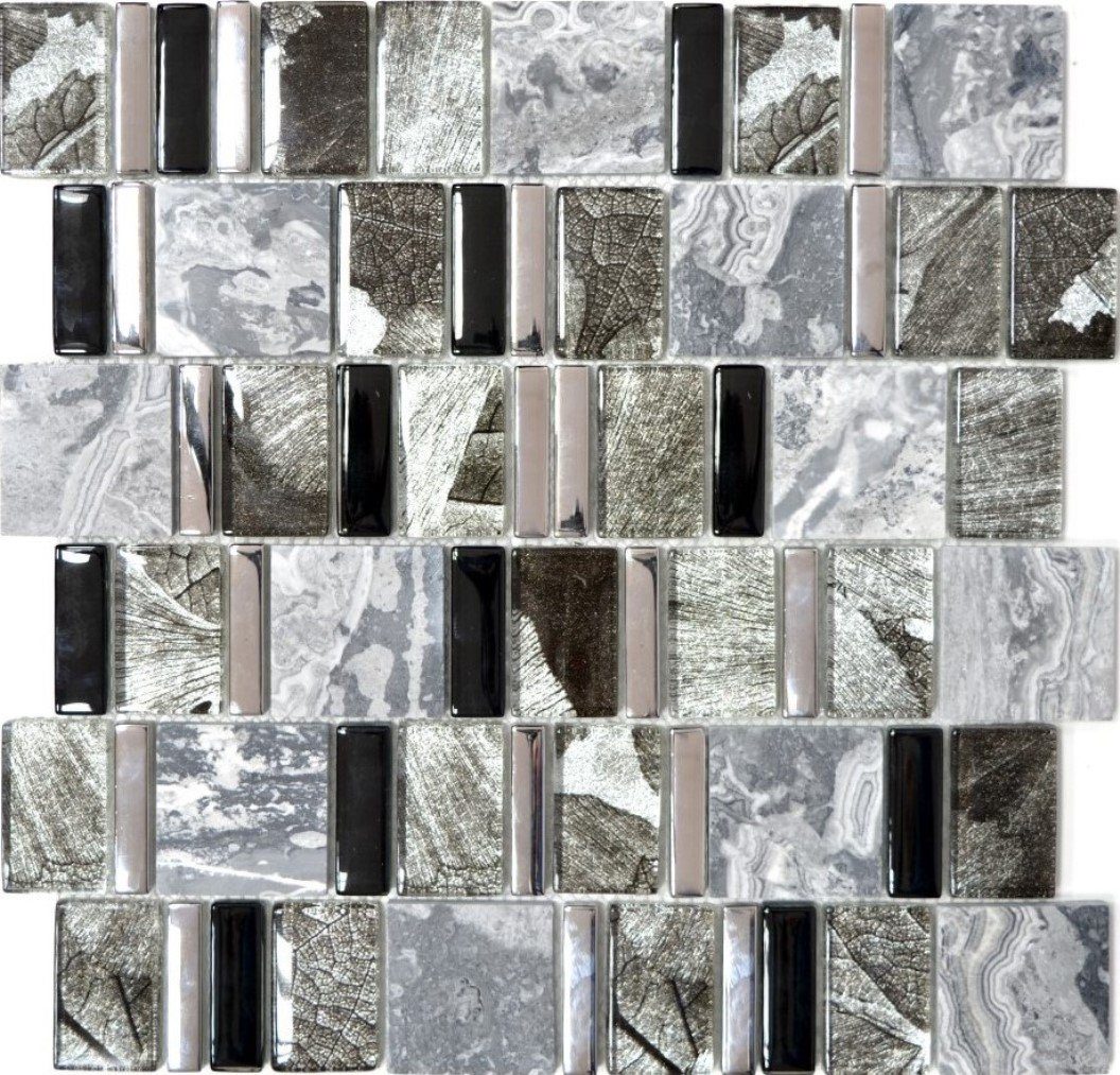 Mosani Mosaikfliesen Marmor Glasmosaik Mosaikfliesen grau hellgrau anthrazit silber