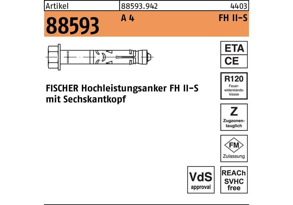 Fischer Befestigungsanker Hochleistungsanker R 88593 FH II 10/ 25 S A 4