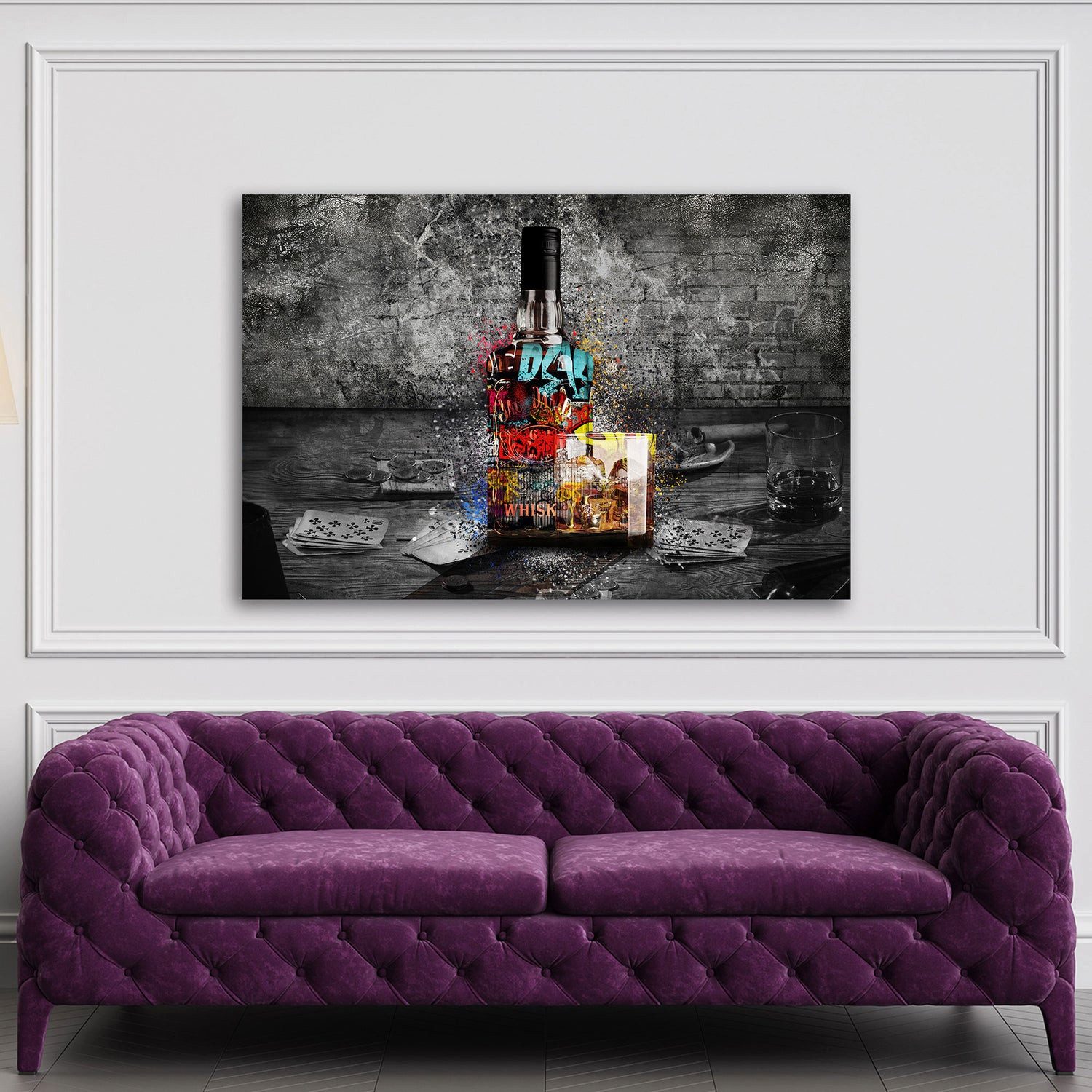 Artedinoi Leinwandbild Whisky Casino Poker Pop Art Leinwandbild Wandbild XXL Deko, Whisky, Poker und Casino