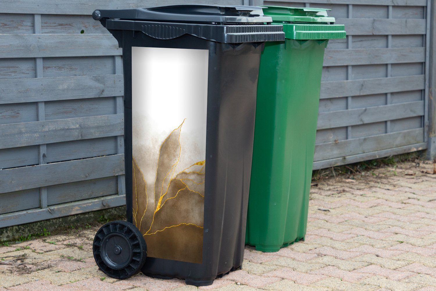 MuchoWow Wandsticker Marmor - Gold - Container, Mülltonne, Marmoroptik Textur Abfalbehälter (1 Braun - Mülleimer-aufkleber, Sticker, - St)