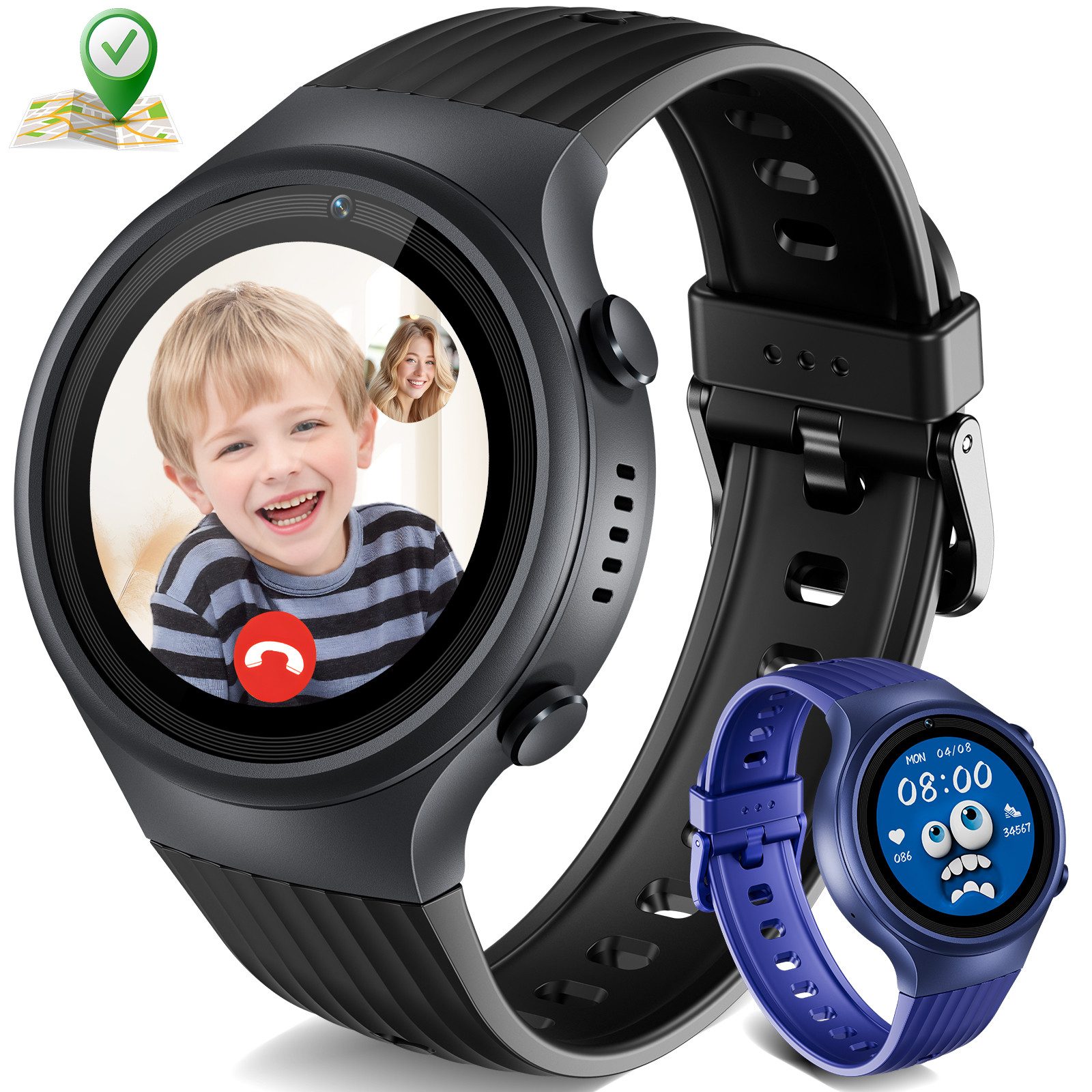 Yuede 4G Kinder Smartwatch mit GPS, Doppeltes Band, Lange Lebensdauer Smartwatch (1,43 Zoll) GPS Tracker Kinder, Kinder Uhr mit HD-Video, Sprachanruf, Schulmodus, IP68 Wasserdicht Smartwatch Kids