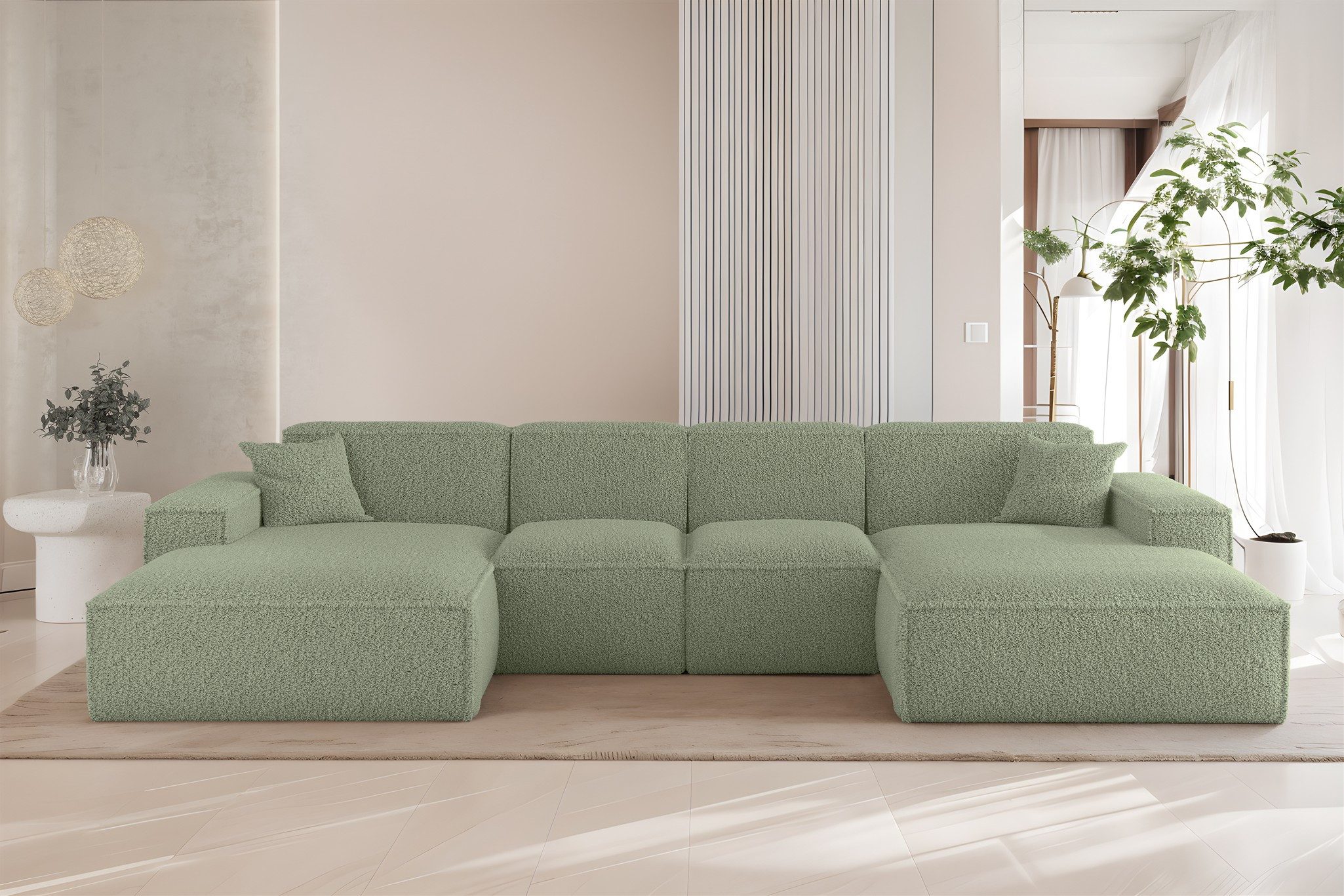 Fun Möbel Wohnlandschaft Sofa U-Form FUN PEREZ PREMIUM XS in Stoff Sven (342 cm), Rundumbezug, inkl. 2 Zierkissen