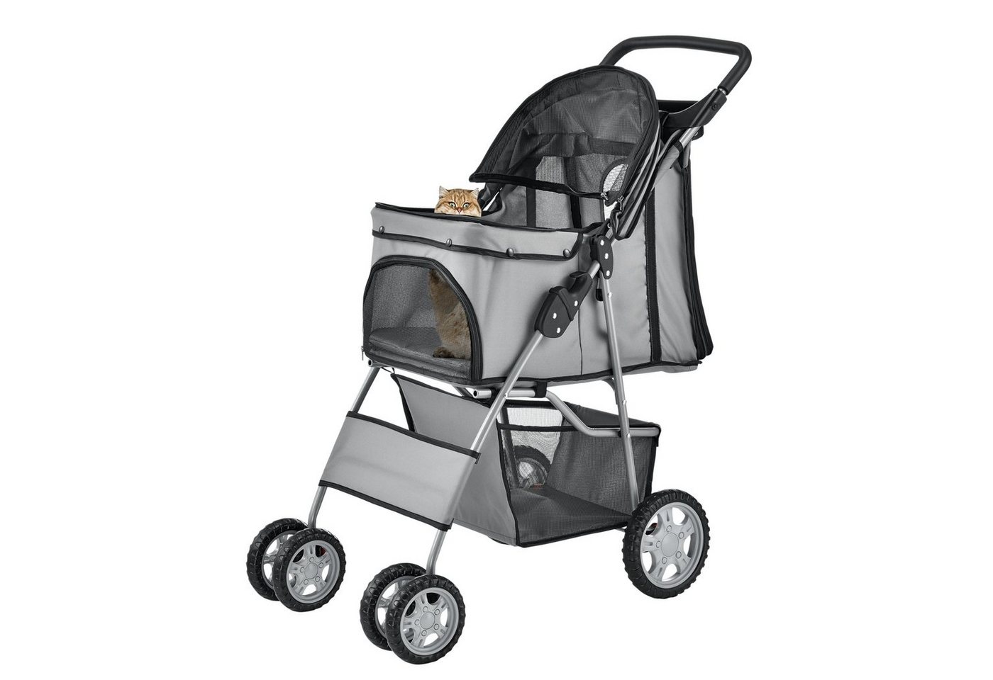 Thumbnail - pro.tec Tiertransporttasche bis 15 kg, Hundewagen »Niceville« Pet Stroller Regenschutz Roadster Grau