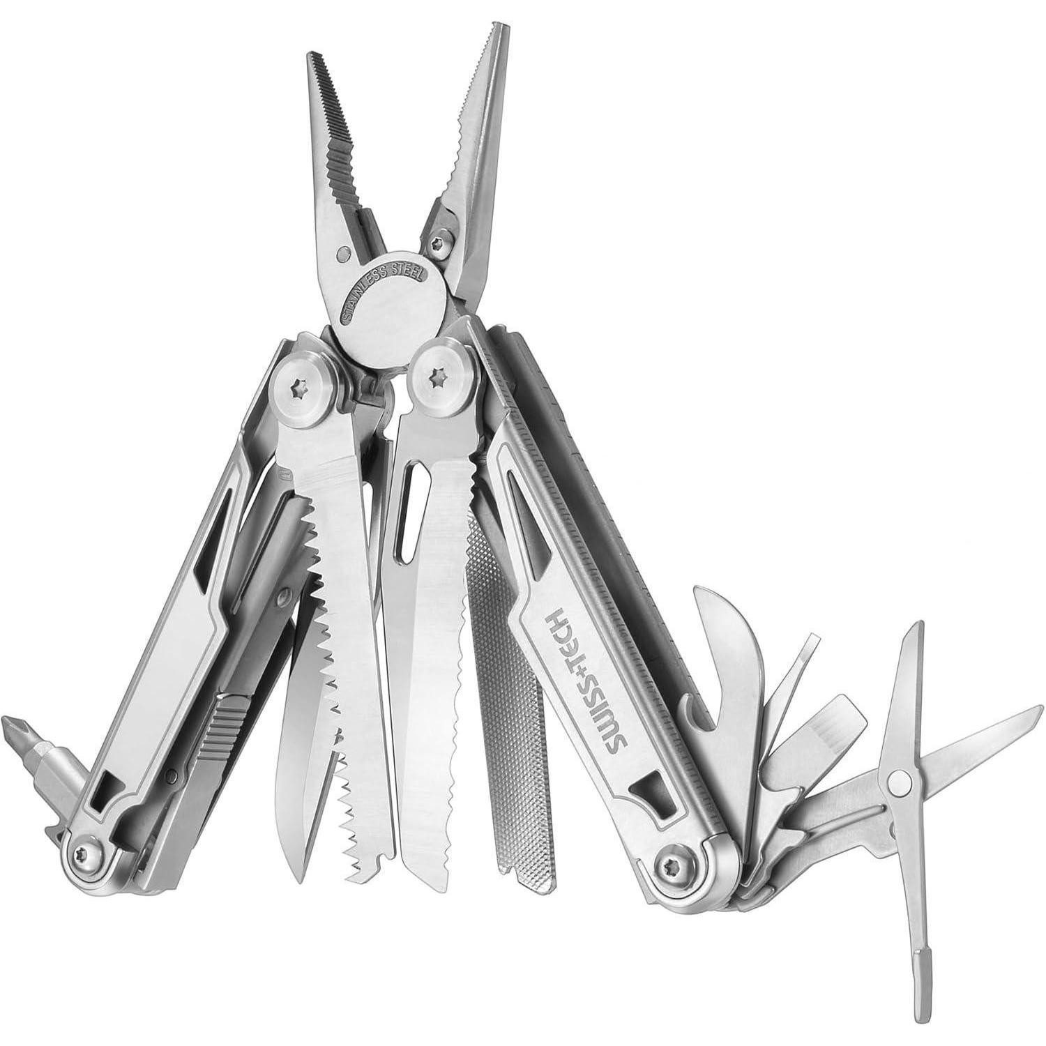 LuxusKollektion Multitool Multifunktionszange 16-in-1 Edelstahl faltbar Camping Outdoor Silber