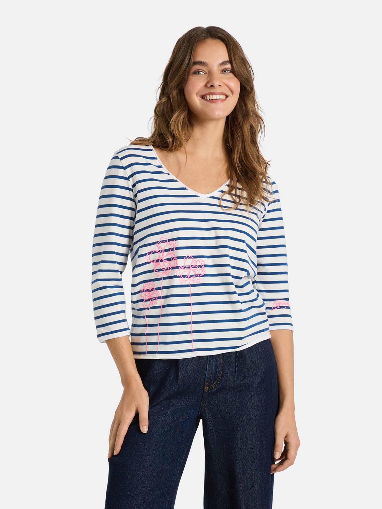 Lieblingsstück 3/4-Arm-Shirt TylaL mit V-Ausschnitt, bestickt