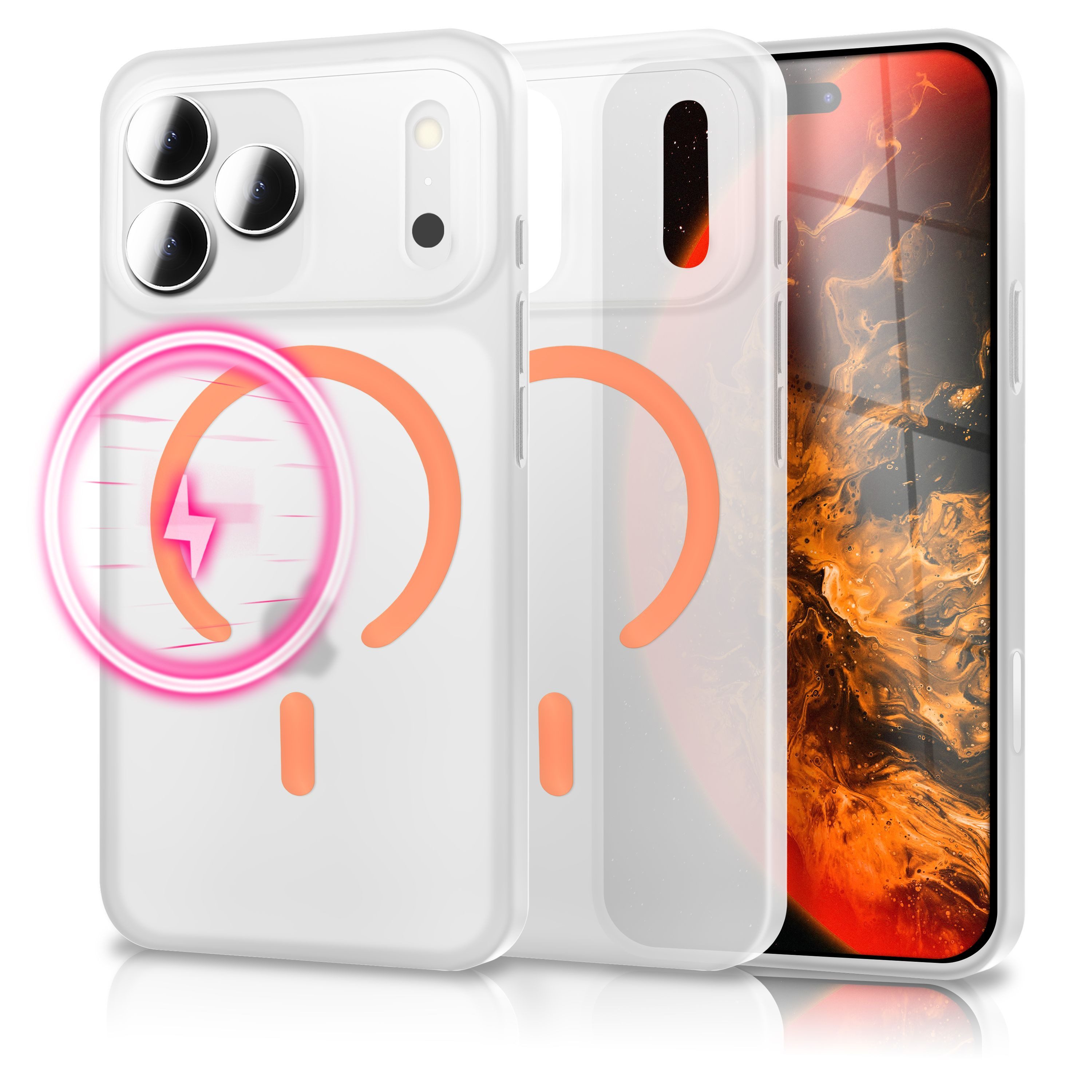 Nalia Smartphone-Hülle Apple iPhone 17 Pro, Glow MagSafe Hülle / Leuchtender Ring / Extrem Dünn 0,3mm / Frosted