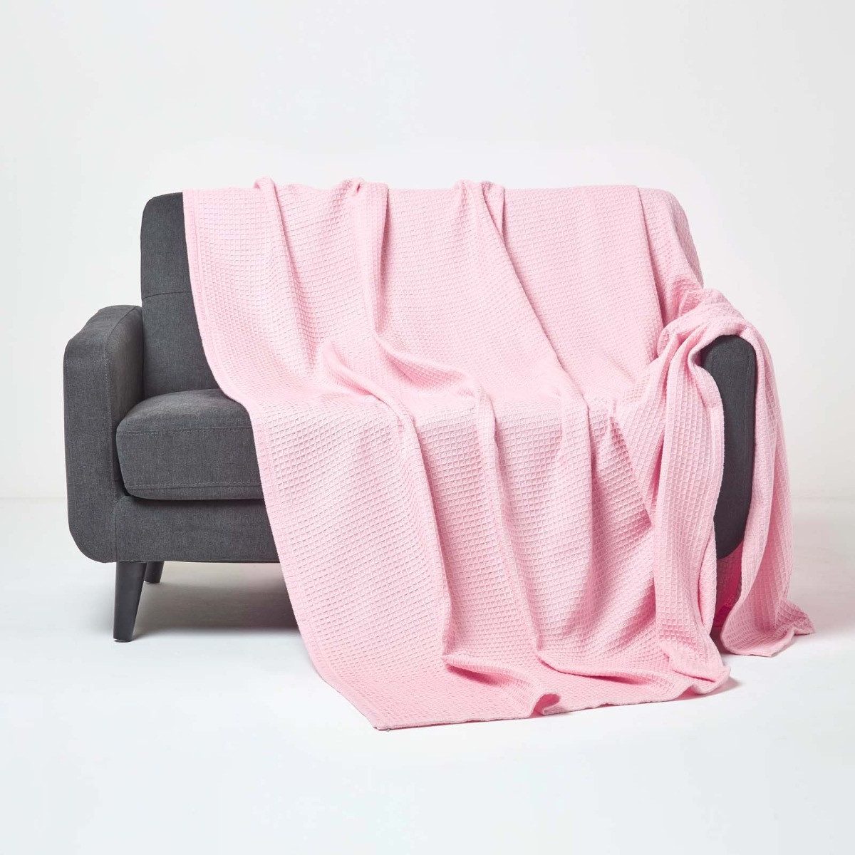 Plaid 100% Bio-Baumwolle Waffeldecke rosa, 230 x 250 cm, Homescapes