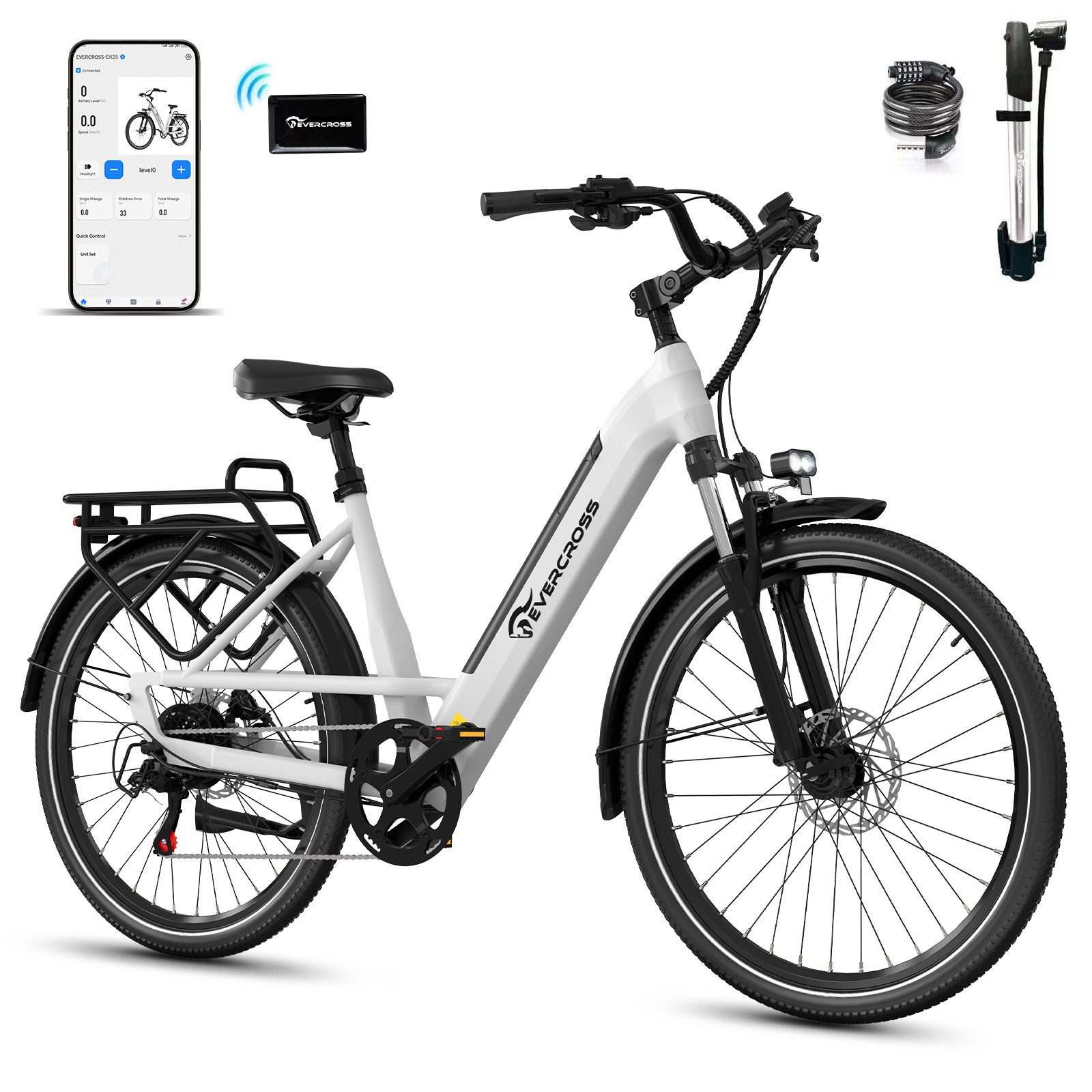 EVERCROSS TECH E-Bike EK25 für Erwachsene, Drehmomentsensor, 36V 468Wh,100km Reichweite, 7 Gang Shimano, Heckmotor, 468 Wh, 27,5 Zoll, 7-Gang Shimano, App Bluetooth Steuerung, mit Gepäckträger