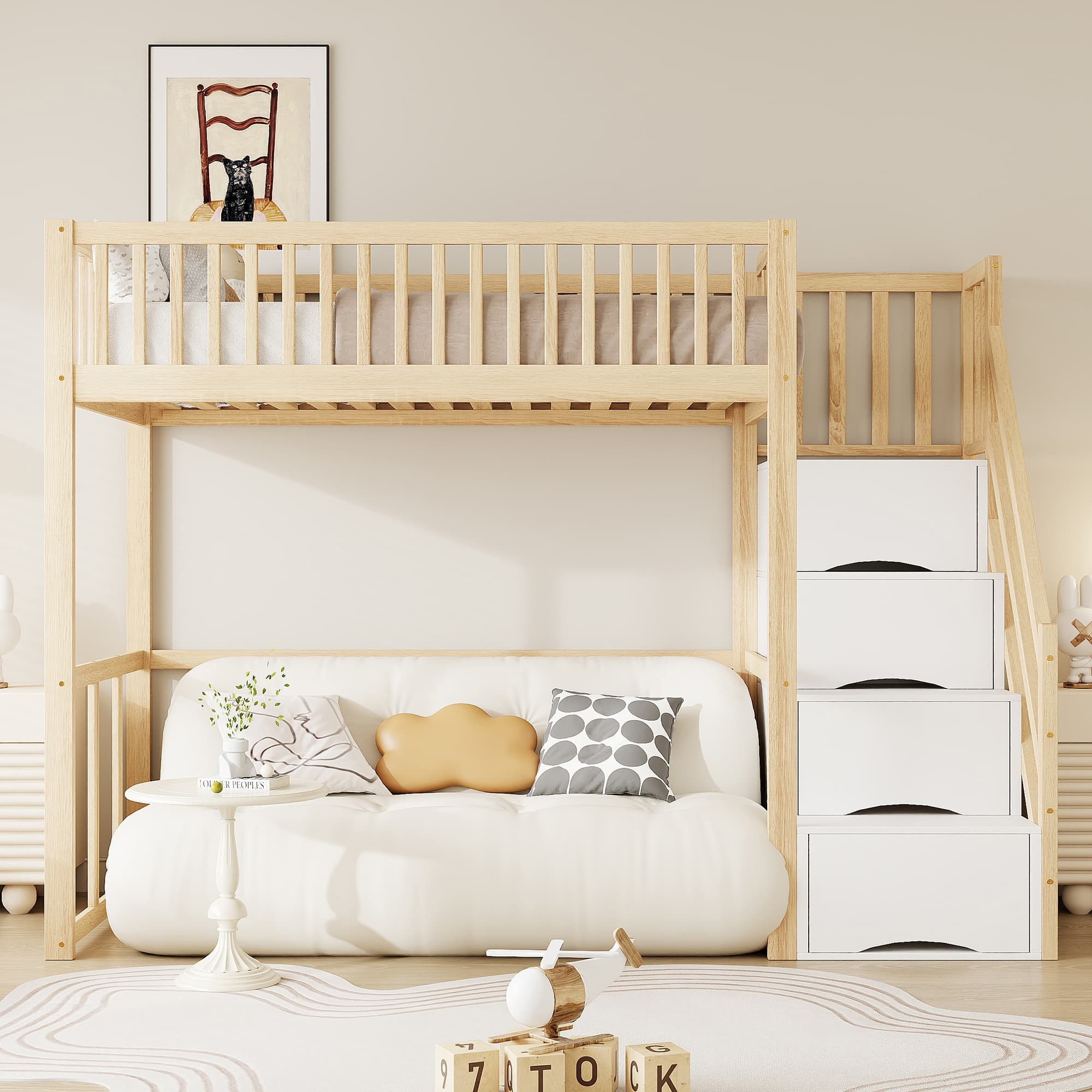 autolock Kinderbett Hochbett,Kinderbett,Holzbett,mit Sicherheits-Aufbewahru günstig online kaufen