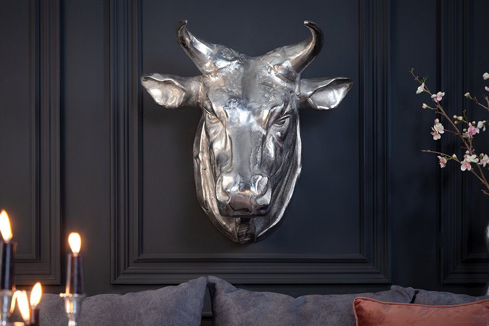 riess-ambiente Wanddekoobjekt TORERO 65cm silber, Metall · Stierkopf · Modern Design · Wohnzimmer · Schlafzimmer