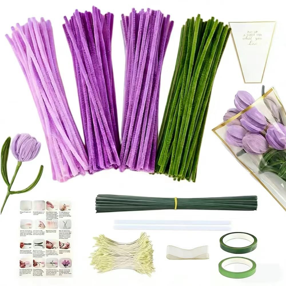 FOUORTUNATE-BEE Kreativset 400tlg Pfeifenreiniger Blumen Bastelset DIY Floristik Zubehör Set, Für Geschenke, Dekorationen, Schule und kreative Bastelideen