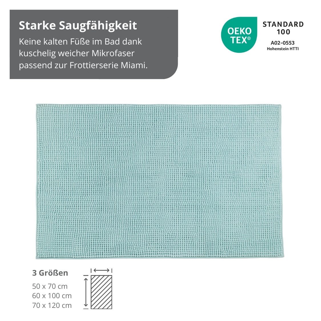 liebling Badematte, Fußbodenheizung geeignet, Polyester, rechteckig, Antirutsch-Beschichtung, sehr Saugfähig, Größe: 50x70 cm, mint