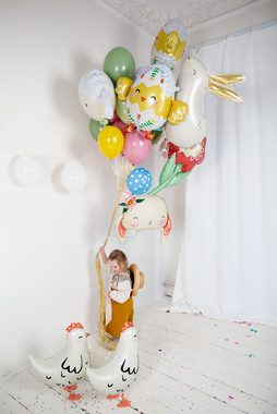 partydeco Folienballon, Folienballon Airwalker Henne 42x45cm schwebend über den Boden - Weiß