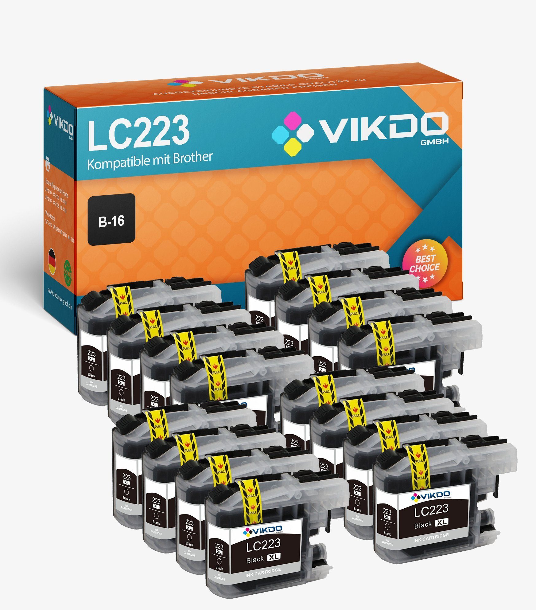 Inbusco Tonerpatrone Tintenpatronen 223BK kompatibel für Brother LC223 (schwarz) 16xBK ..., LC 223 BK