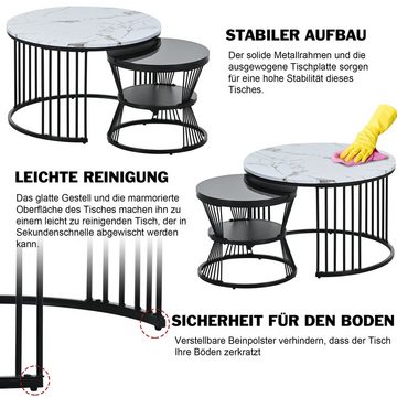 IDEASY Couchtisch Moderner Nesting-Couchtisch, Couchtisch-Set, Hochglanz-Tischplatte, (marmoriert, Sofa-Beistelltisch, 2er-Set, schwarzer Rahmen), Mehrzweck-Satztisch in der Mitte,Geeignet für kleine Räume