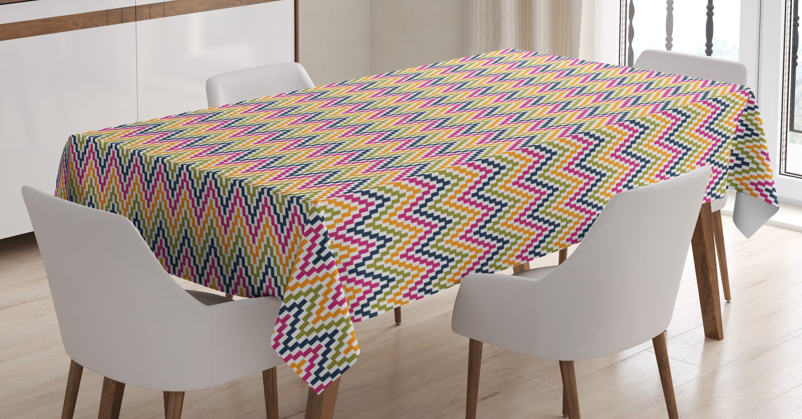 Abakuhaus Tischdecke Farbfest Waschbar Für den Außen Bereich geeignet Klare Farben, Winkel Abstrakte geometrische Wellenförmige