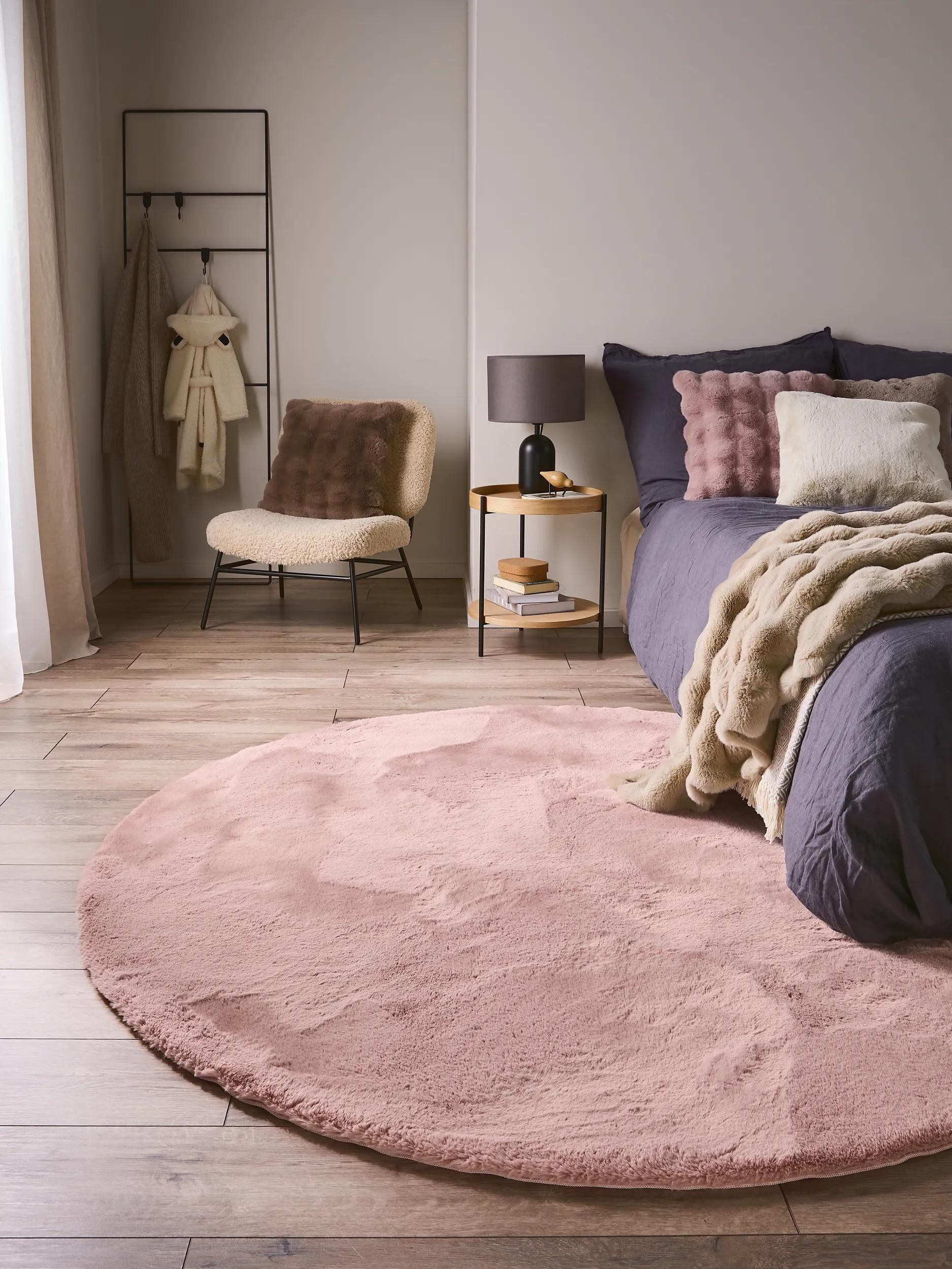 benuta Fellteppich Dave, rund, Höhe: 21 mm, Teppich Wohnzimmer, Schlafzimmer, Esszimmer, Flur, Kunstfaser, Cozy