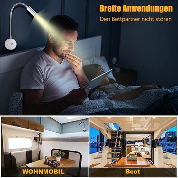 DTC GmbH LED Leselampe LED Nachtlicht,Wandlampe LED Leselicht mit Schalter & USB, 360°Gedreht, 3 Lichtfarben, Dimmbar, 3 Lichtfarben,Dimmbar, Bettlampe,LED Leselampen, Schwenkbar,Schwarz&Silber