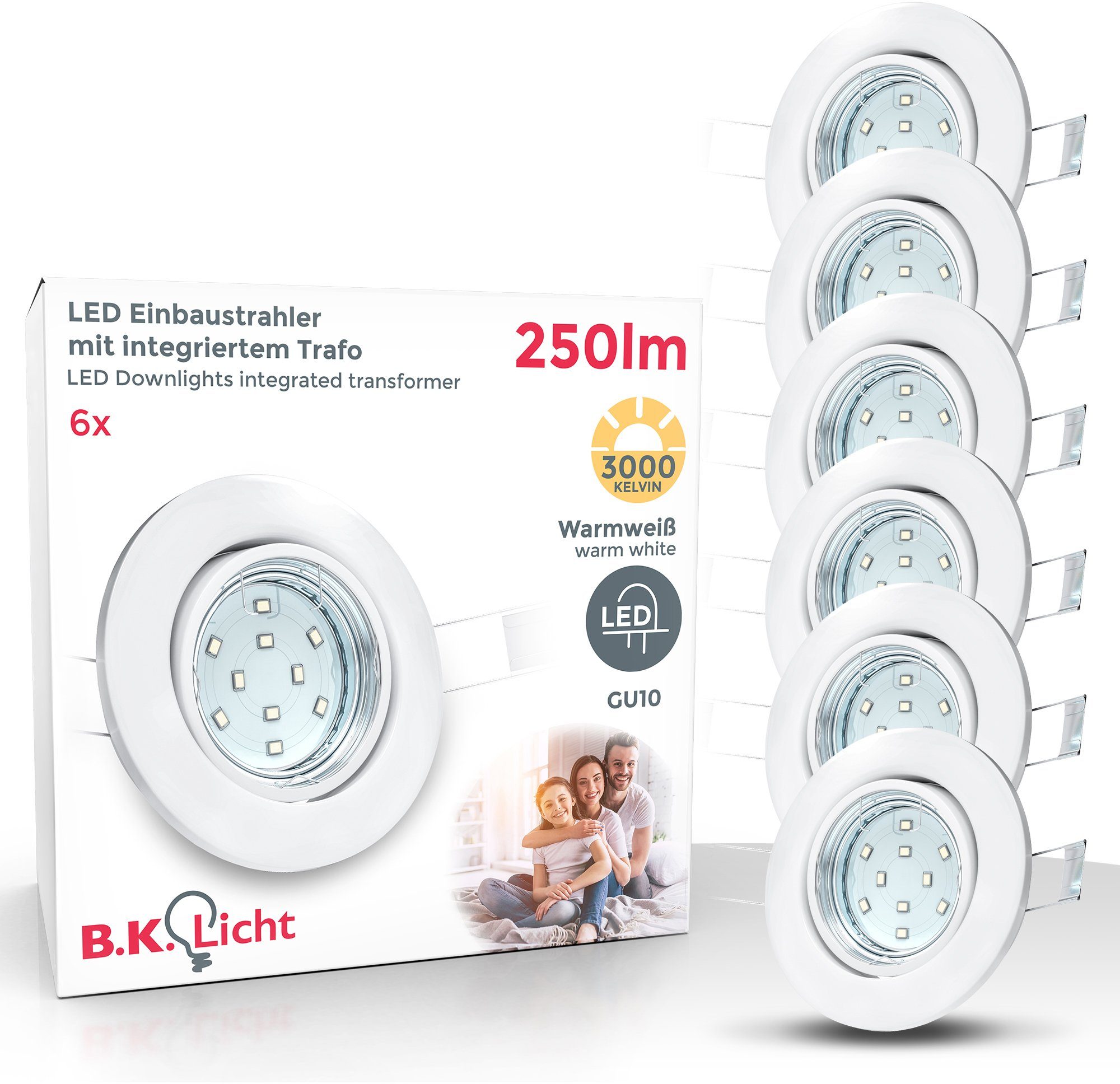 LED Hila, weiß wechselbar, Leuchtmittel Warmweiß, LED Einbauleuchte Einbaustrahler GU10 schwenkbar B.K.Licht Decken-Spot SET Einbauspot 6er