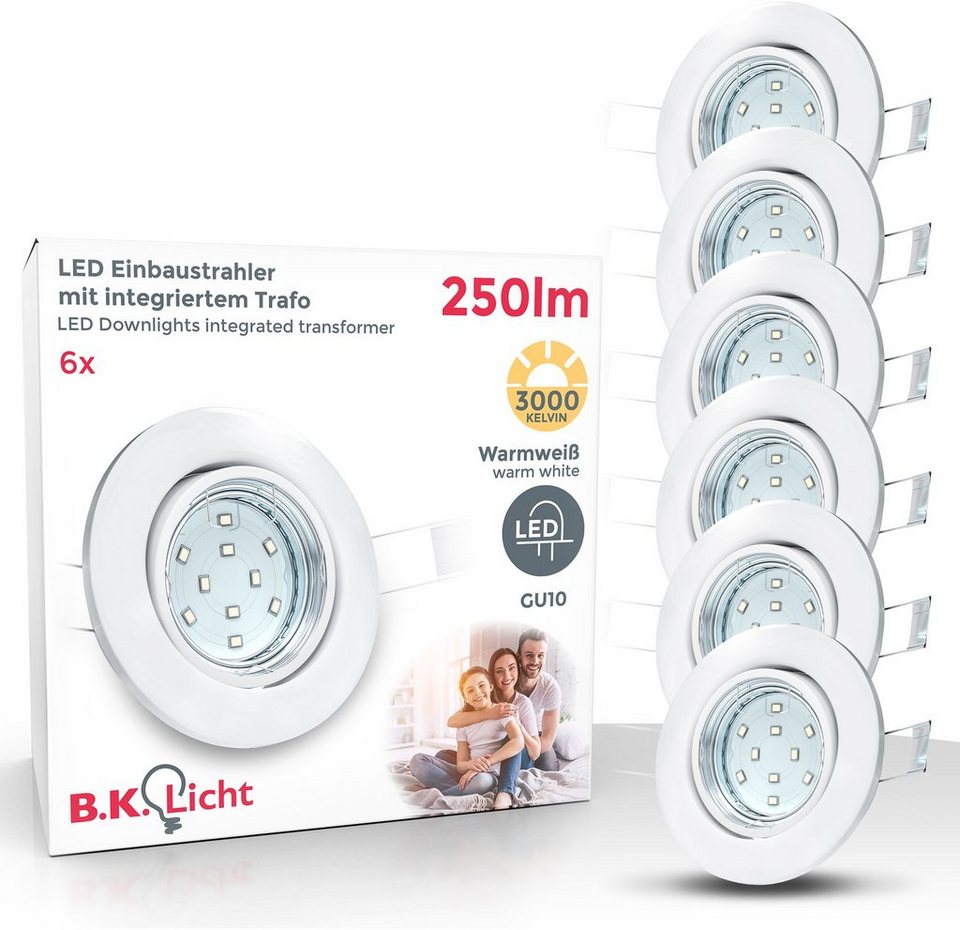 B.K.Licht LED Einbauleuchte Hila, Leuchtmittel wechselbar, Warmweiß, LED  Einbaustrahler schwenkbar weiß GU10 Decken-Spot Einbauspot 6er SET