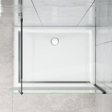 Boromal Duschwand Schwarz Walk In Dusche Duschwand 8mm Glas mit haltestange, 8mm Sicherheitsglas ESG, Aluprofile, (Duschtrennwand, 90/100/120cm), Verstellbare Edelstahl-Haltstange 730-1230mm